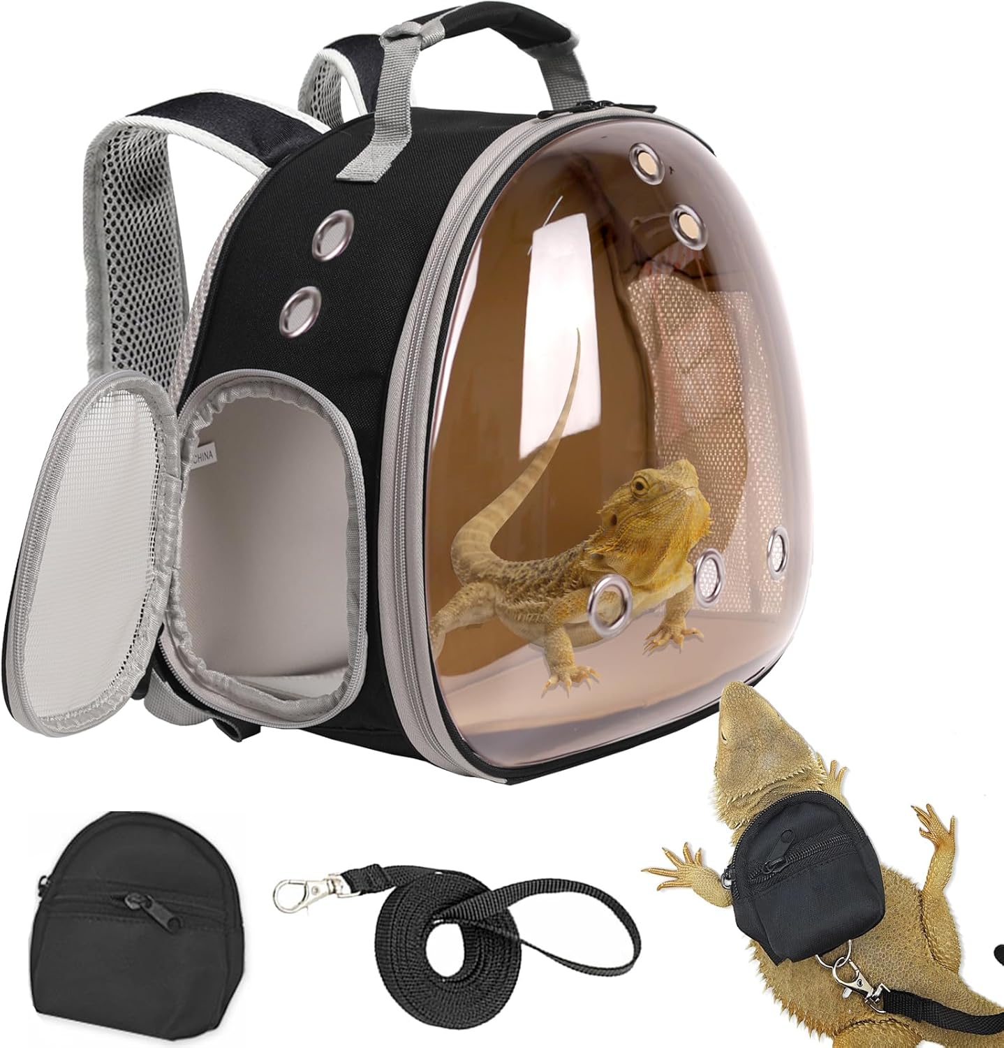 Small Animal Travel Backpack Carrier,Portable Bearded Dragon Bag for Sugar Glider,Hedgehog,Rat,Bunny,Rat,Outdoor Used (Polarized-Brown, New Version Backpack+BP LSH)
