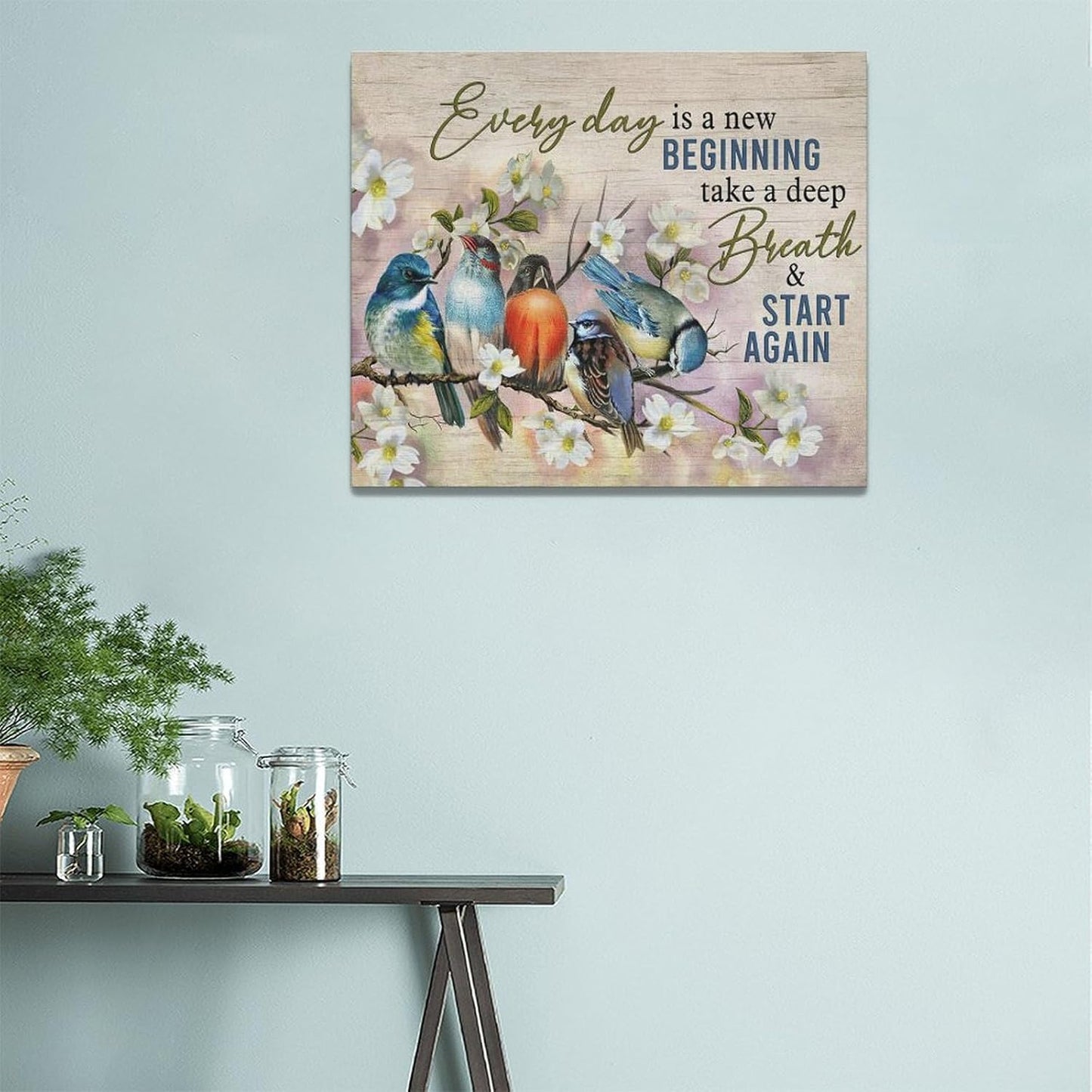 Bird Wall Art Farmhouse Flower Branch Pictures Rustic Country Birds Wall Decor Floral Canvas Print Painting Artwork for Bathroom Living Room Bedroom 20"x24"