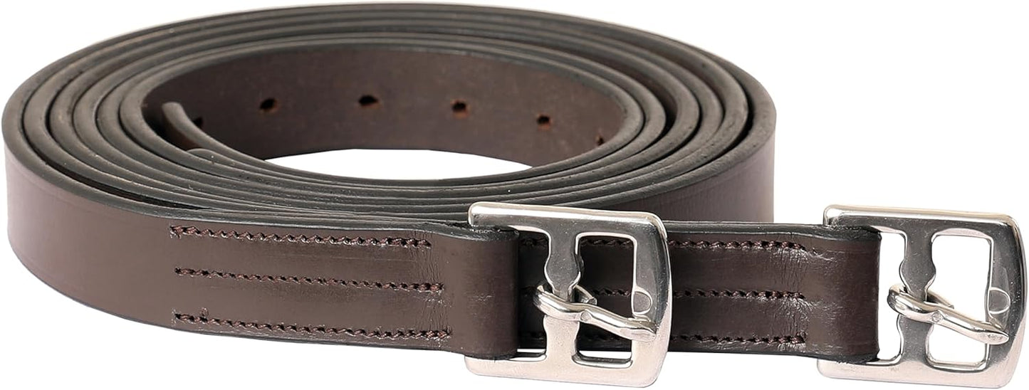 Exion Pre-Stretched Leather Stirrup Leathers for English Saddles | Premium Vegetable-Tanned Non-Stretch Stirrups for Jumping, Dressage & Schooling | 18-Hole Numbered Adjustment & SS Buckles