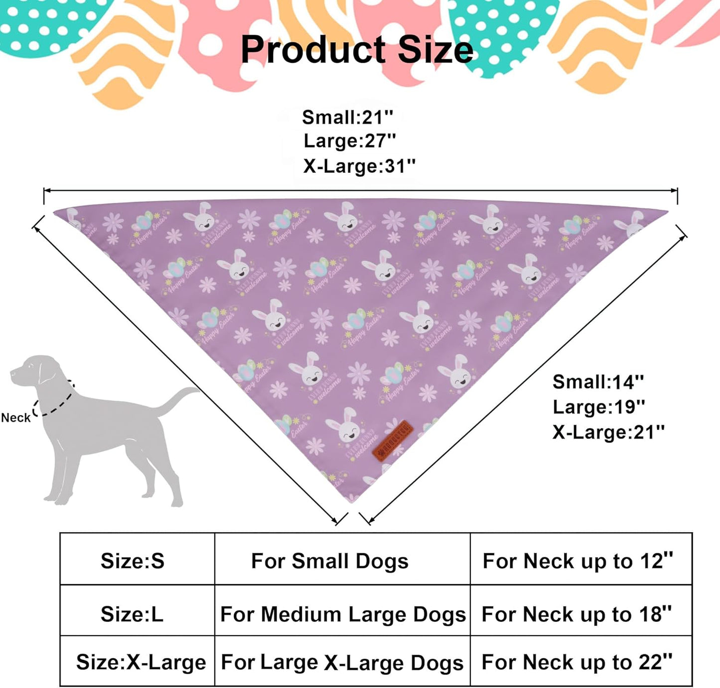 ADOGGYGO Easter Dog Bandanas, Reversible Bunny Floral Pet Scarf, Multi Size Offered, Rabbit Easter Bandana for Medium Large Dogs Pets (Large)
