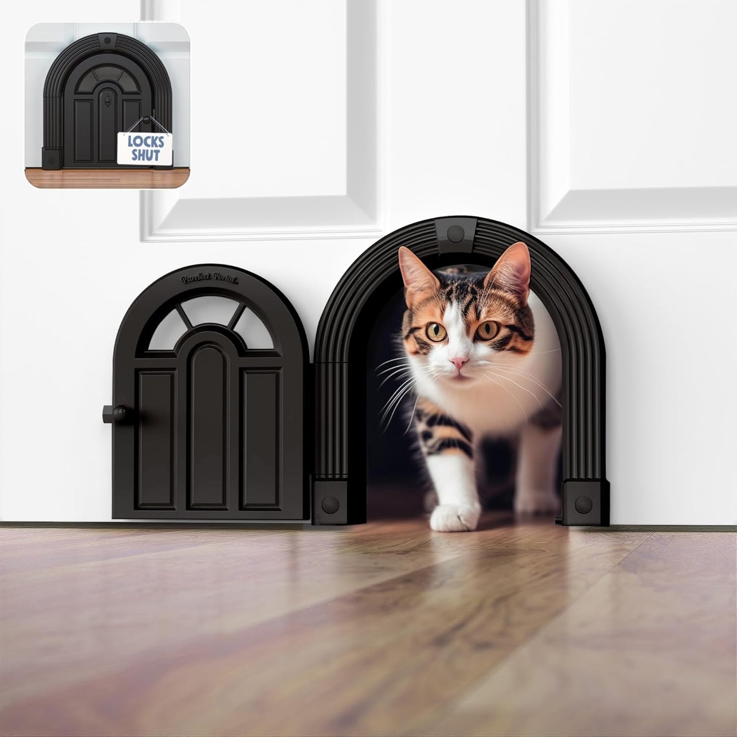 Meow Manor® Cat Door Interior Door - No-Flap, Interior Cat Door for Cats Up to 20 lbs, Easy DIY Setup, Secured Installation in Minutes, No Training Needed…