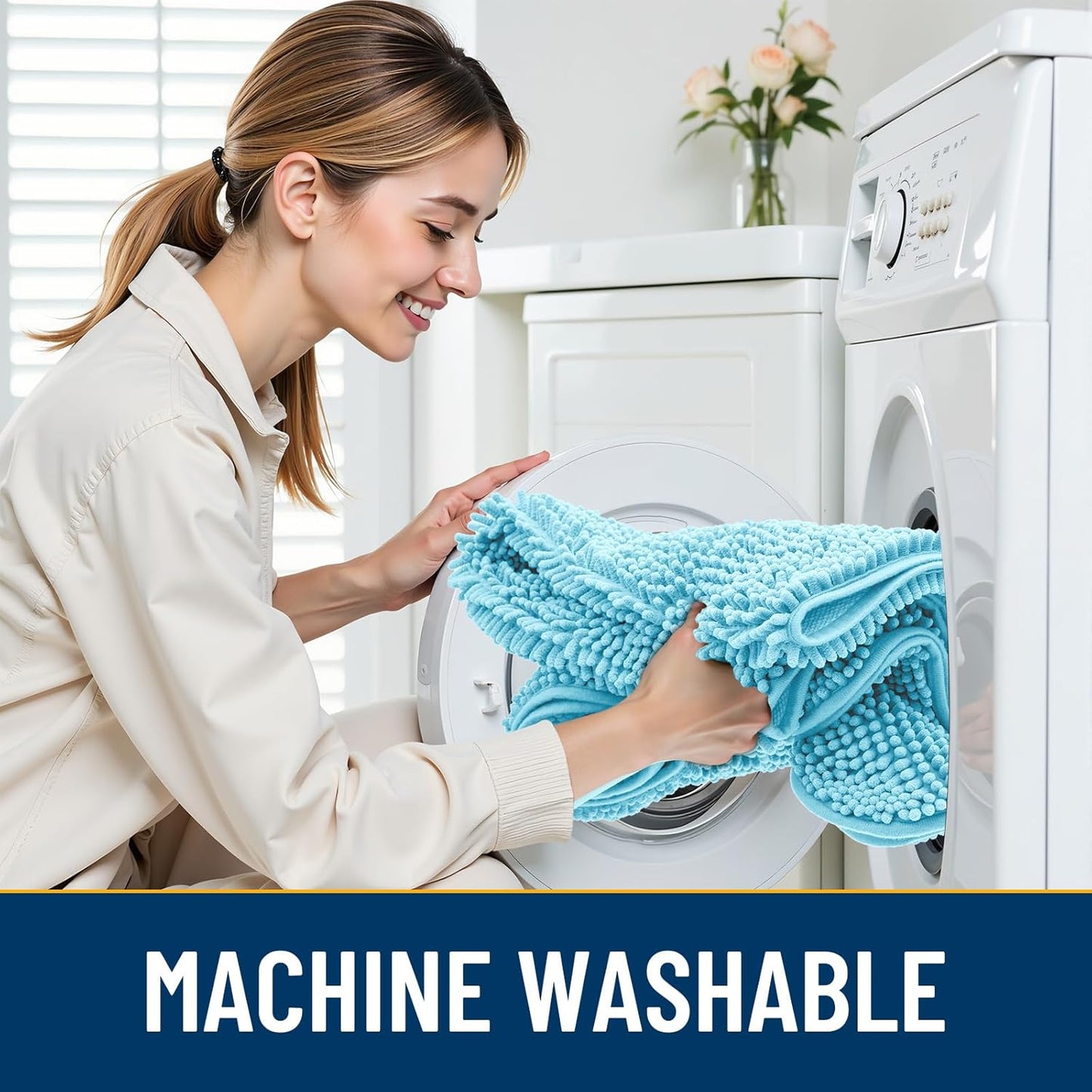 Smiry Dog Door Mat for Muddy Paws 36x24, Absorbs Moisture and Dirt Doormat, Non-Slip Washable Quick Dry Chenille Front Door Mat Indoor Entrance, Entryway Carpet for Inside Floor, Sky Blue