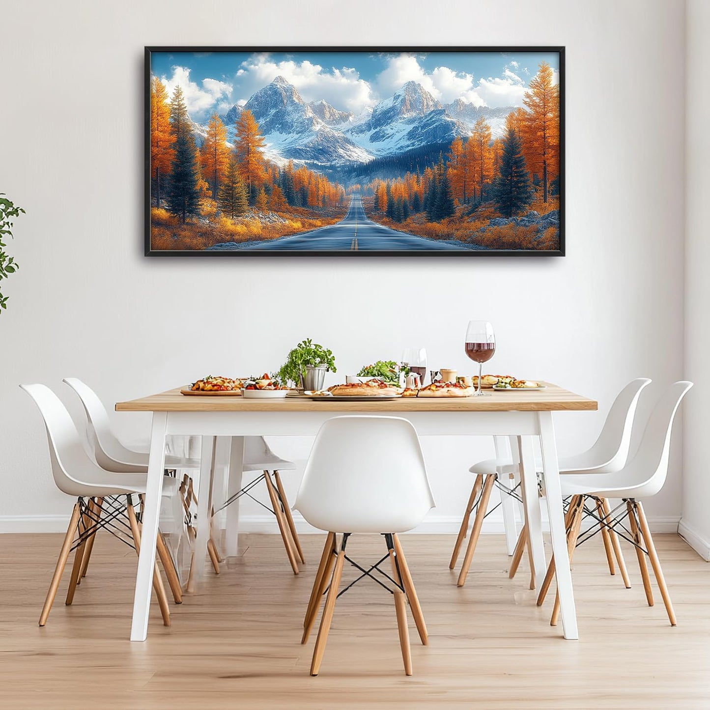 Large Forest Mountain Landscape Wall Art for Living Room, Nature Highway Road Scenery Canvas Oversized Wall Decor, Autumn Framed Pictures Painting Print Artwork for Bedroom Office 60"L x 30"W