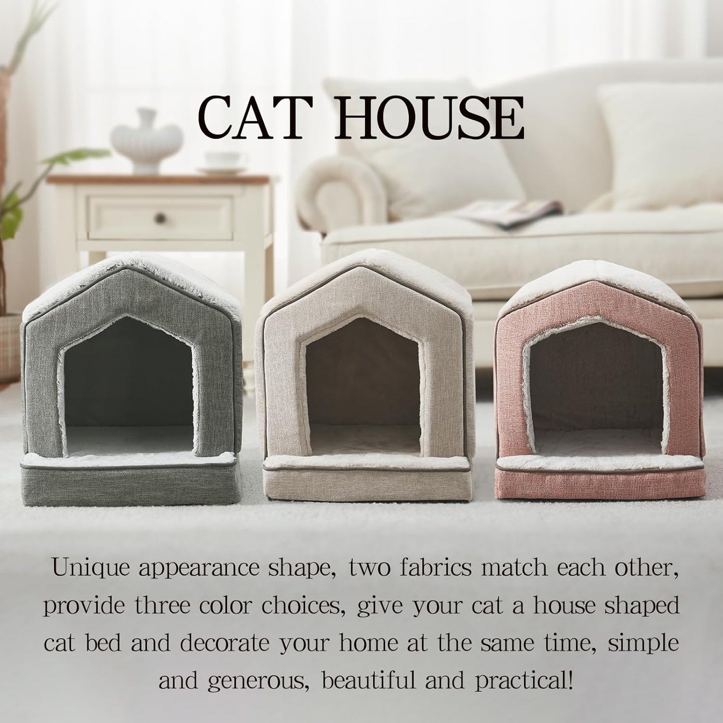 Orthopedic Cat Houses for Indoor Cats,Small Dogs,Super Soft Cat Bed Cave,Condos, Cubes,Cat Hideaway,Covered,Cat Bed for Kitty Small Medium Large Pet (Gray, 18" L x 15" W x 17" Th)