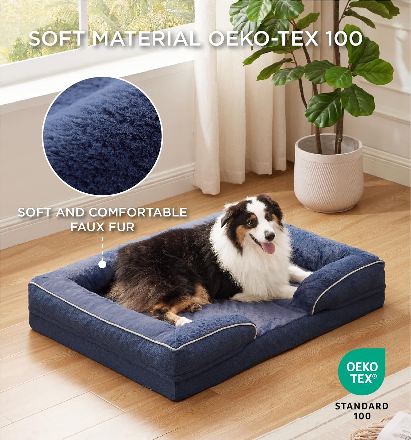 Made4Pets Orthopedic Dog Bed for Extra Large Dogs, Supportive Foam XL Pet Bed Sofa with Washable Removable Cover, Waterproof Large Dog Couch Bed, Non-Slip Bottom and Egg-Crate Foam, Navy Blue