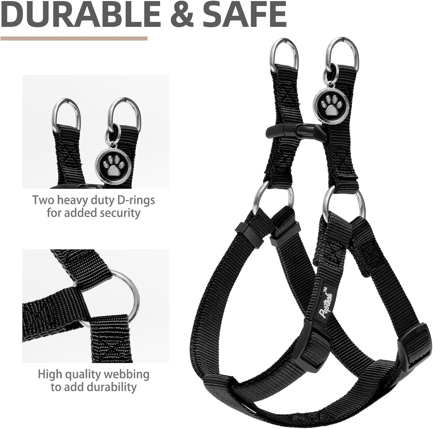 PUPTECK No Pull Dog Harness Soft Adjustable Basic Nylon Step in Puppy Vest Outdoor Walking with ID Tag