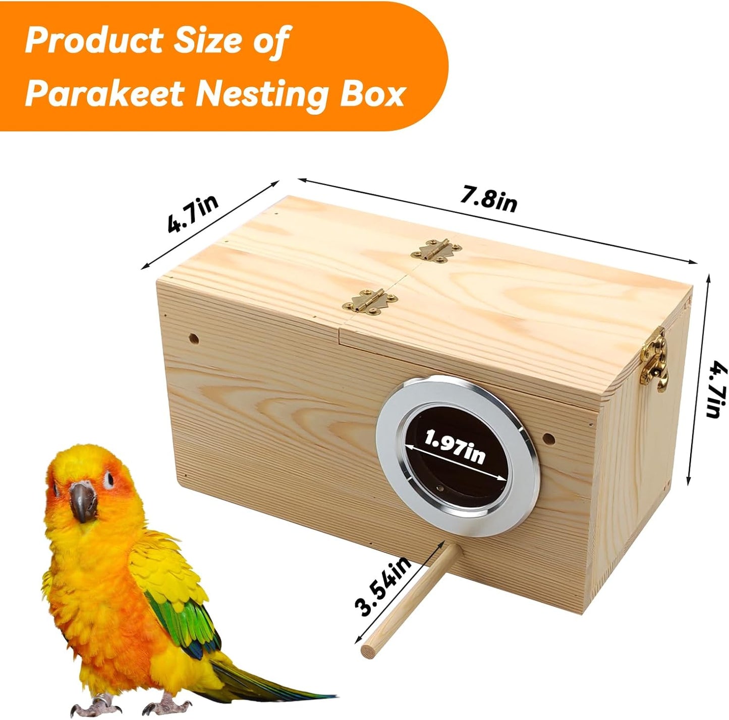 PINVNBY Acrylic Parakeet Nesting Box,Transparent Bird Breeding Box with Detachable Wooden Board Visual Cockatiel House for Budgie Lovebird Conure Parrot (S)