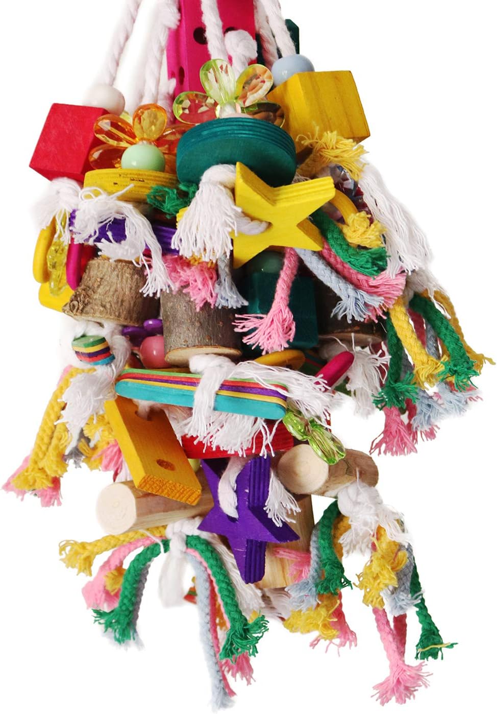 BWOGUE Large Parrot Chew Toy Bird Chewing Toy Multicolored Wooden Blocks Tearing Toys for African Grey Macaws Cockatoos Eclectus Amazon Parrot Birds