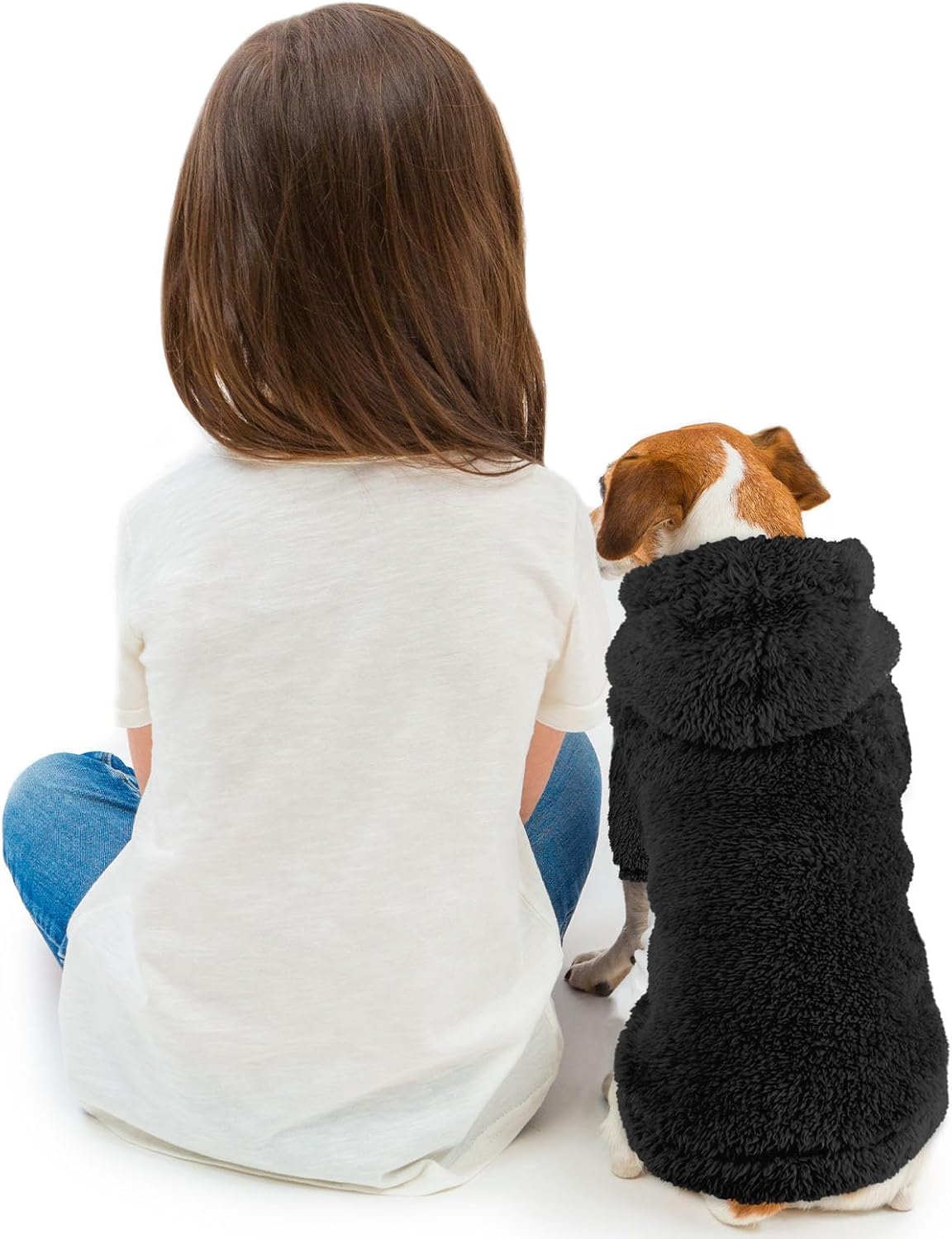 Fuzzy Dog Hoodie Dog Sweaters for Small Dogs Soft Double-Sided Plush Fleece Pet Sweater Clothes Pet Coats Sherpa Hooded Sweatshirt(Black-XS)