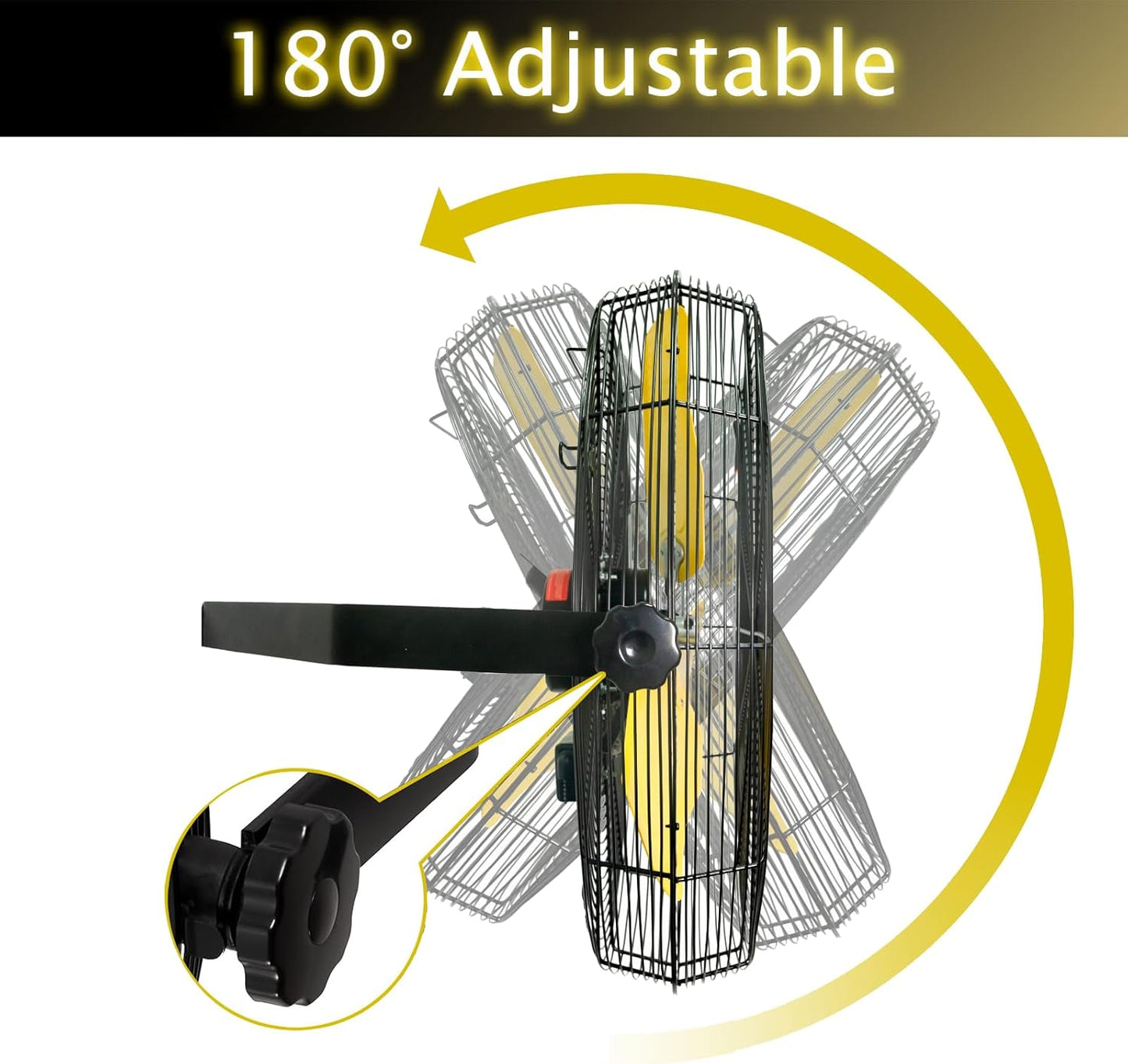 HiCFM 9100 CFM 24 inch Heavy Duty Industrial Wall Mounted Fan with TEAO Enclosure Motor, Permanent Lubricated Ball Bearing, 180 Degree Tilting, Safety Yellow Blade Wall Fan - UL Listed, 2 PACK