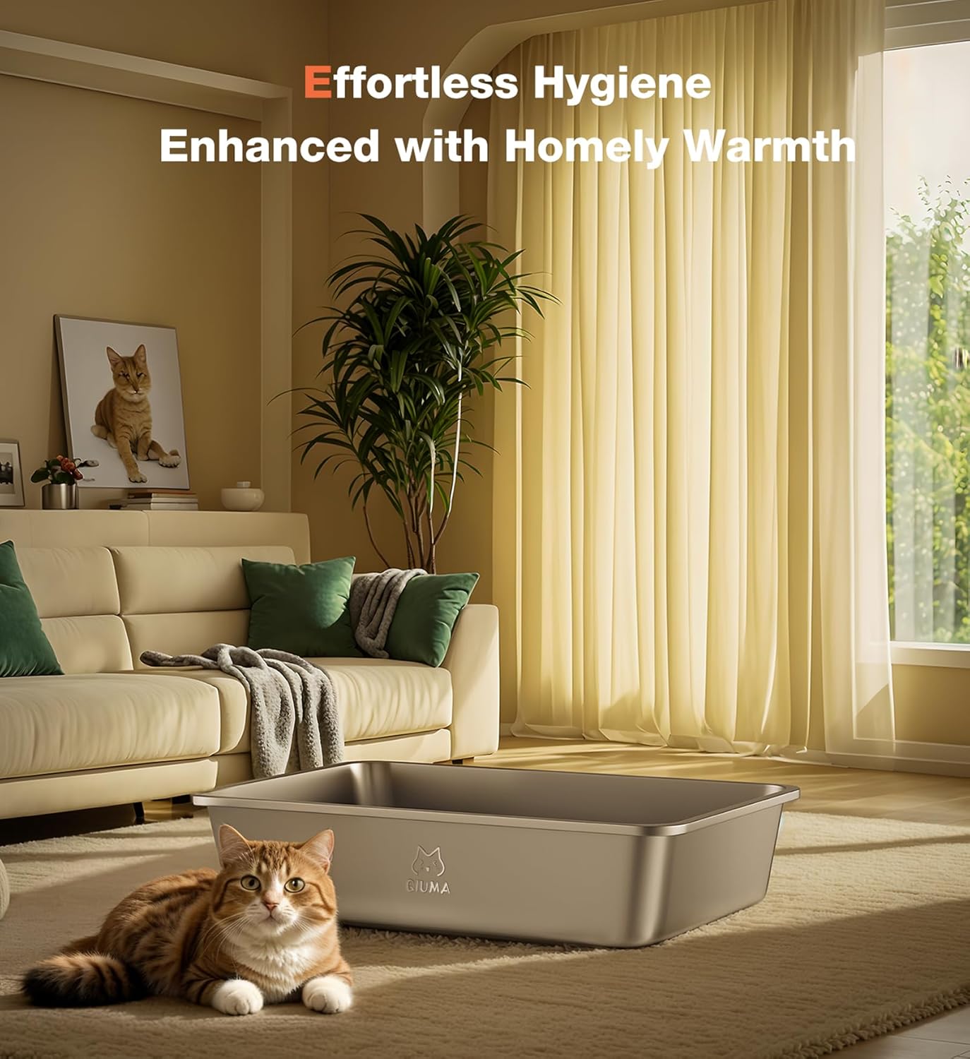 Extra Large Stainless Steel Cat Litter Box, 27.5" L×19.6" W×7.8" H, XXL Metal Kitty Litter Pan with High Sides, Odor-Free, Non-Stick, Easy to Clean, Ideal for Big Cats & Multi-Cat