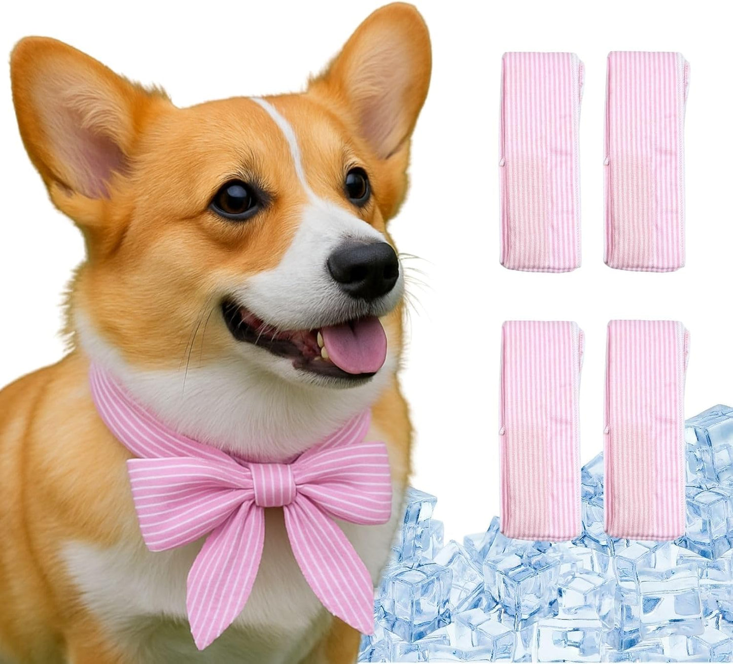 4pcs Cooling Scarf for Pets,Summer Cooling Scarves Keep Cats and Dogs Cool, Reused,Rrecycled,Suitable for Dogs (4pcs-Pink Stripe)