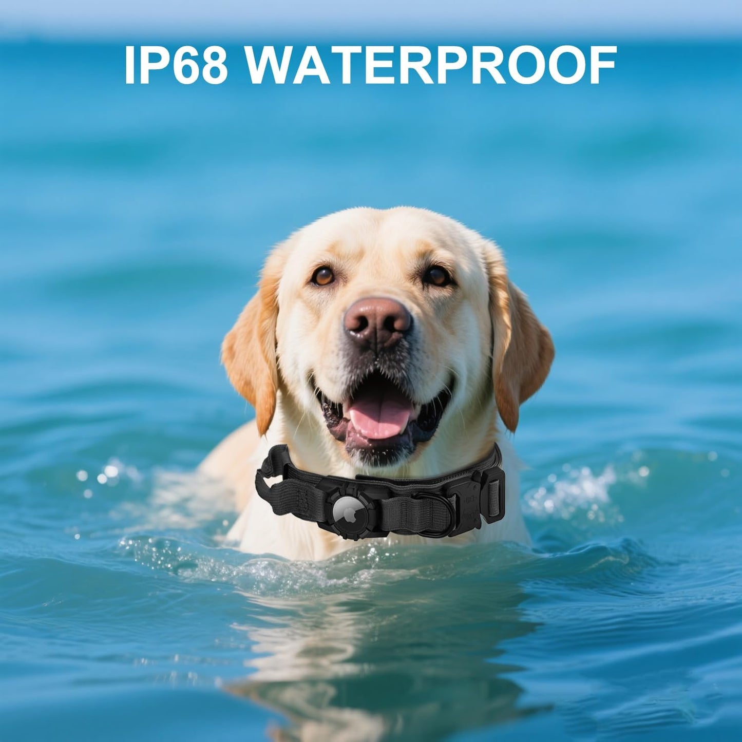 Tactical AirTag Dog Collar Leash Set - Heavy Duty, Adjustable GPS Collar Compatible with Apple AirTag, with Holder & Control Handle for Medium/Large Dogs [ Black, L ]