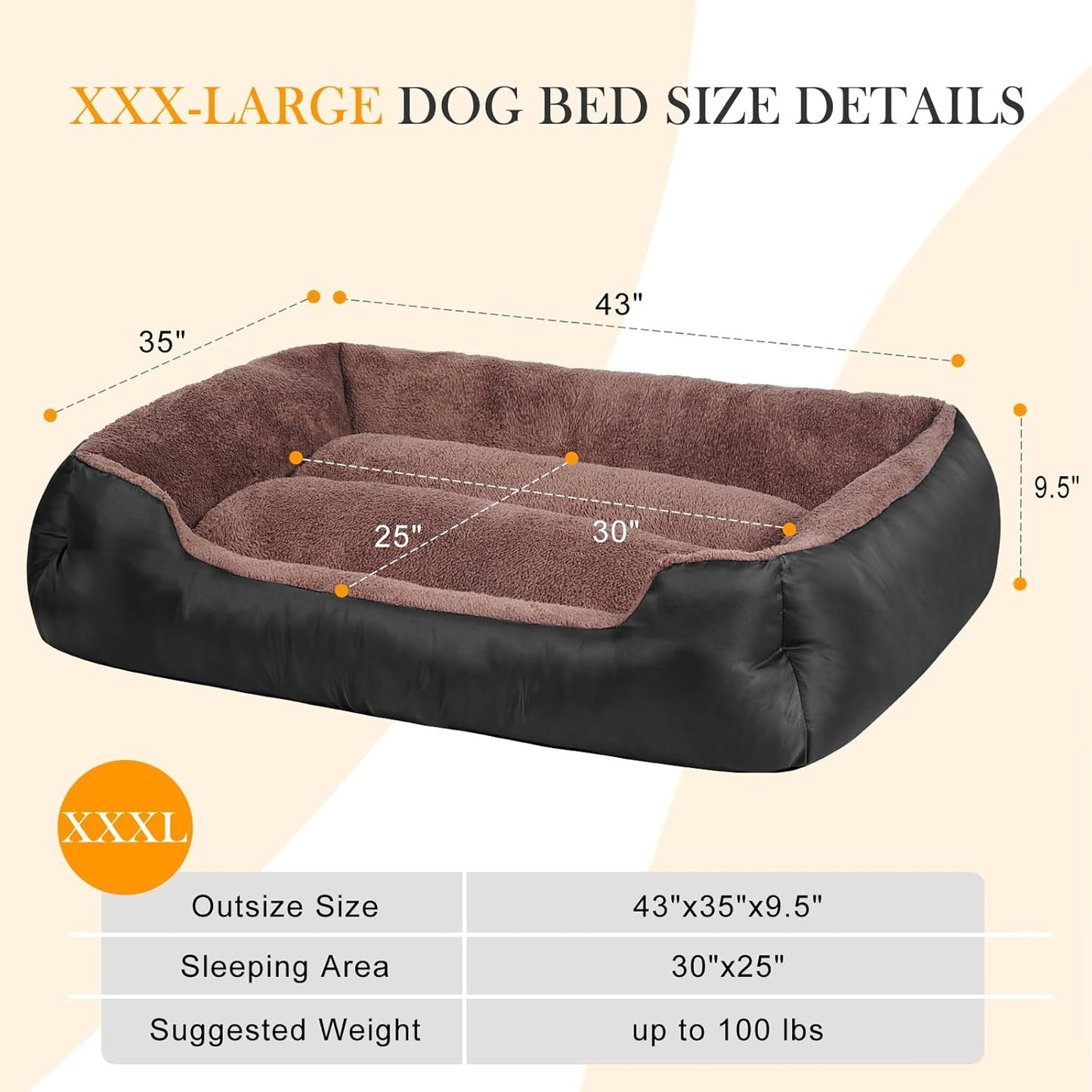 Dog Beds for Extra Large Dogs, Rectangle Washable Pet Bed with Sides, Big Dog Couch Bed with Non-Slip Bottom