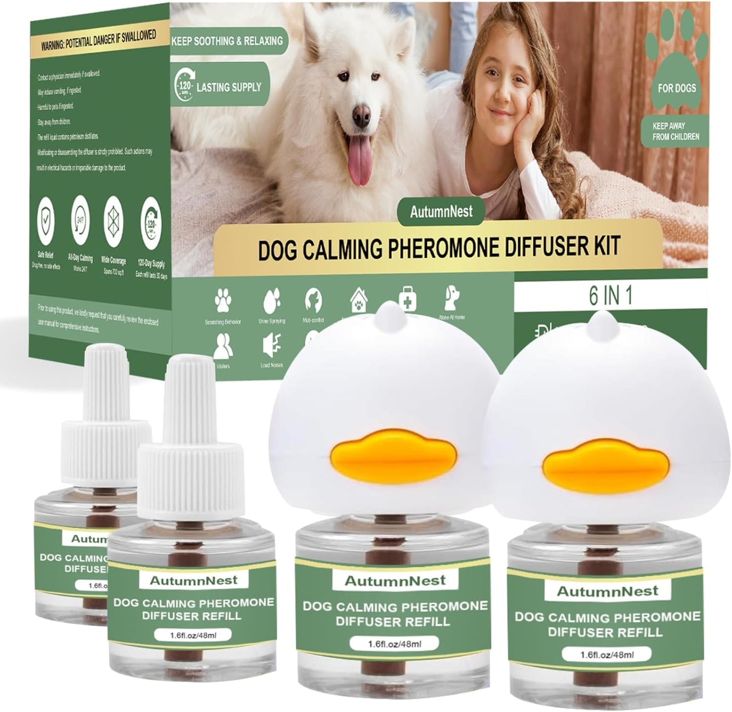 Dog Pheromone Calming Diffuser Kit, Pet Diffuser Kit (2 Plug-in + 4 Packs 48ml Refill) for Stress Support, Helps Reduce Barking & Aggression, 120 Day Supply (Non-Toxic, Safe & Inedible)
