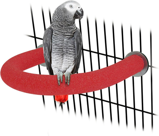 Rypet U Shape Parrot Perch Stand Toy for Paw Grinding Clean Stick Exercise, Rough-Surfaced Quartz Bird Perch Standing Cage Accessories for for Small Parakeets Cockatiels Conures Macaws Finches(Red)