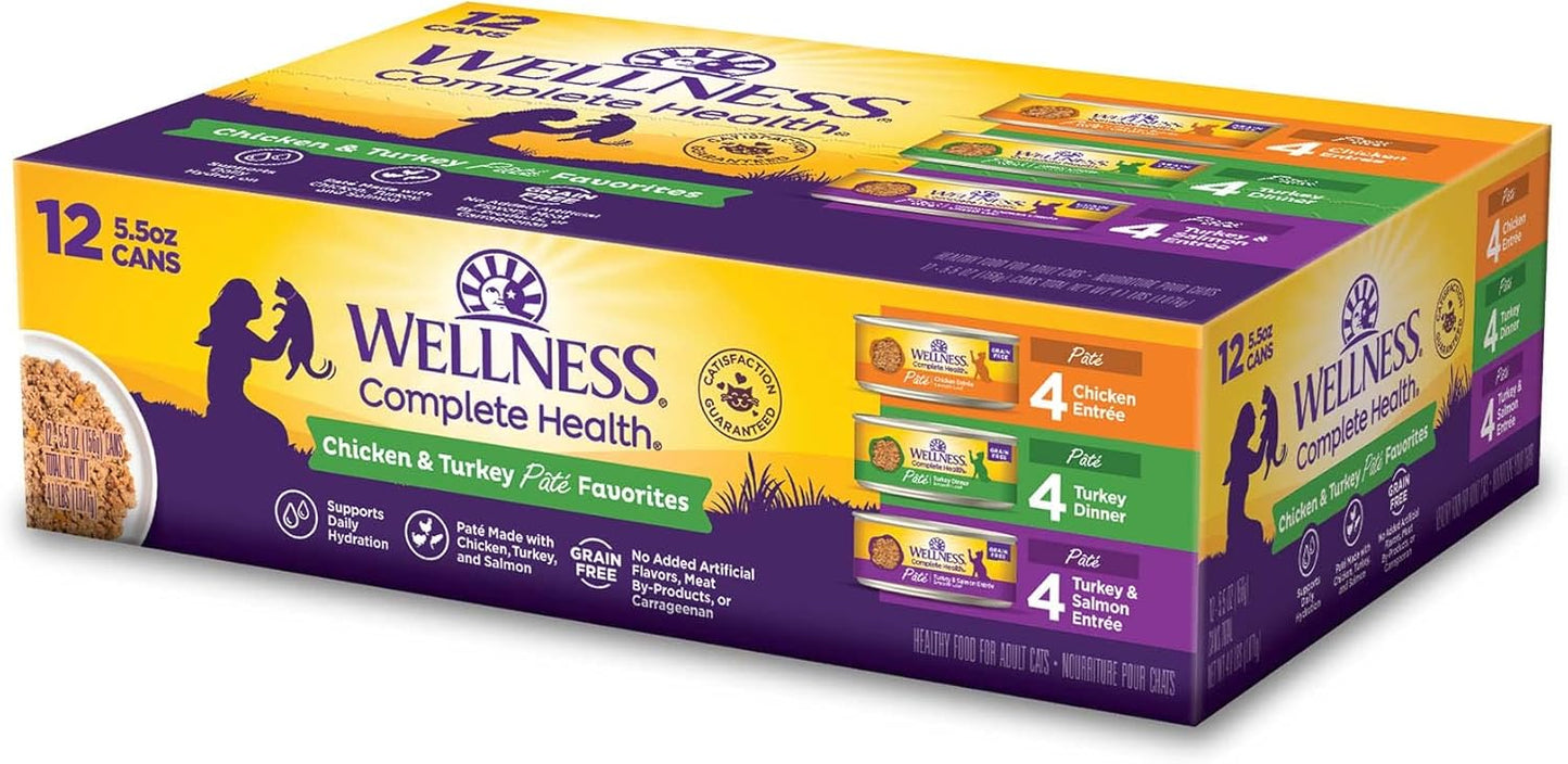 Wellness Complete Health Chicken & Turkey Pate Favorites Variety Pack, 5.5 Ounces Can (Pack of 12)