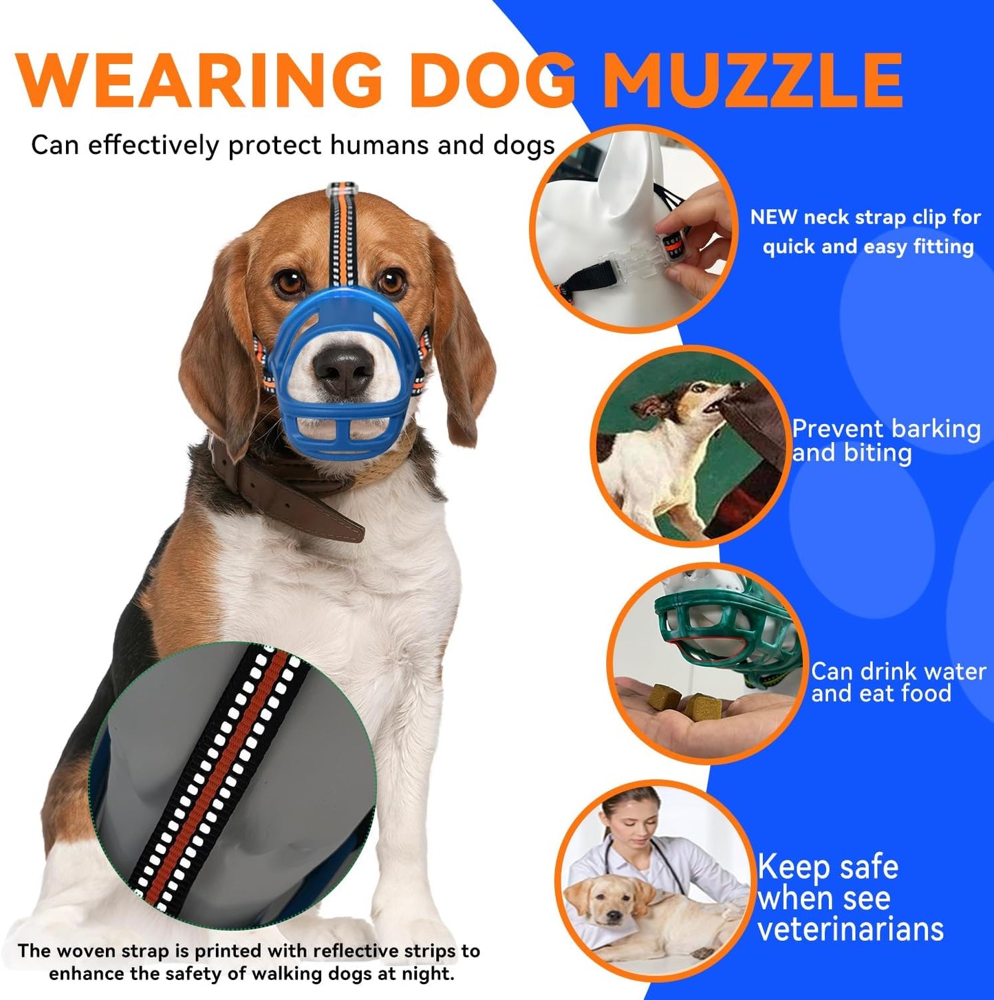 Dog Muzzle, Basket Muzzle for Small Medium Large Dogs, Anti-Biting and Chewing, Lightweight & Sturdy Cage Design, Allows Panting & Drinking, Ideal for Grooming & Training（Blue Size S）