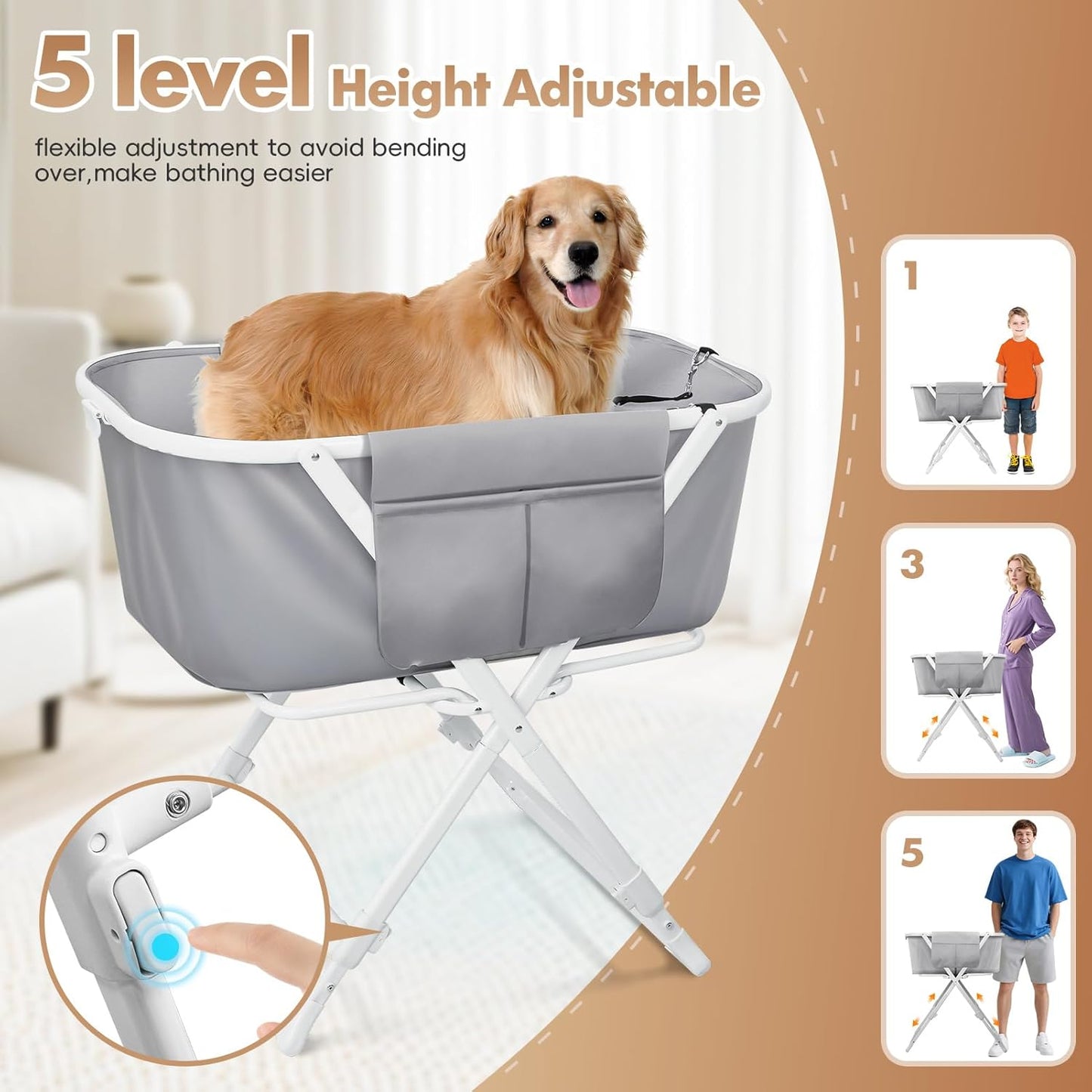 Portable Dog Bathtub, Elevatable Dog Washing Station for Bathing Shower and Grooming, Collapsible Dog Bath Tub for Small/Medium/Large Dogs, Cats & Other Pet (Large Dogs Bathtub)