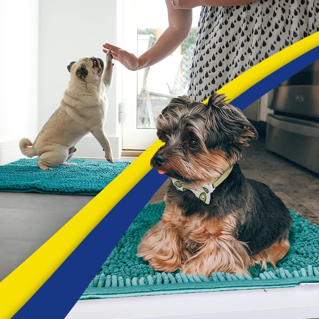 Muddy Mat® AS-SEEN-ON-TV Highly Absorbent Microfiber Door Mat and Pet Rug, Non Slip Thick Washable Area and Bath Mat Soft Chenille for Kitchen Bathroom Bedroom Indoor and Outdoor - Teal 36" x 120"