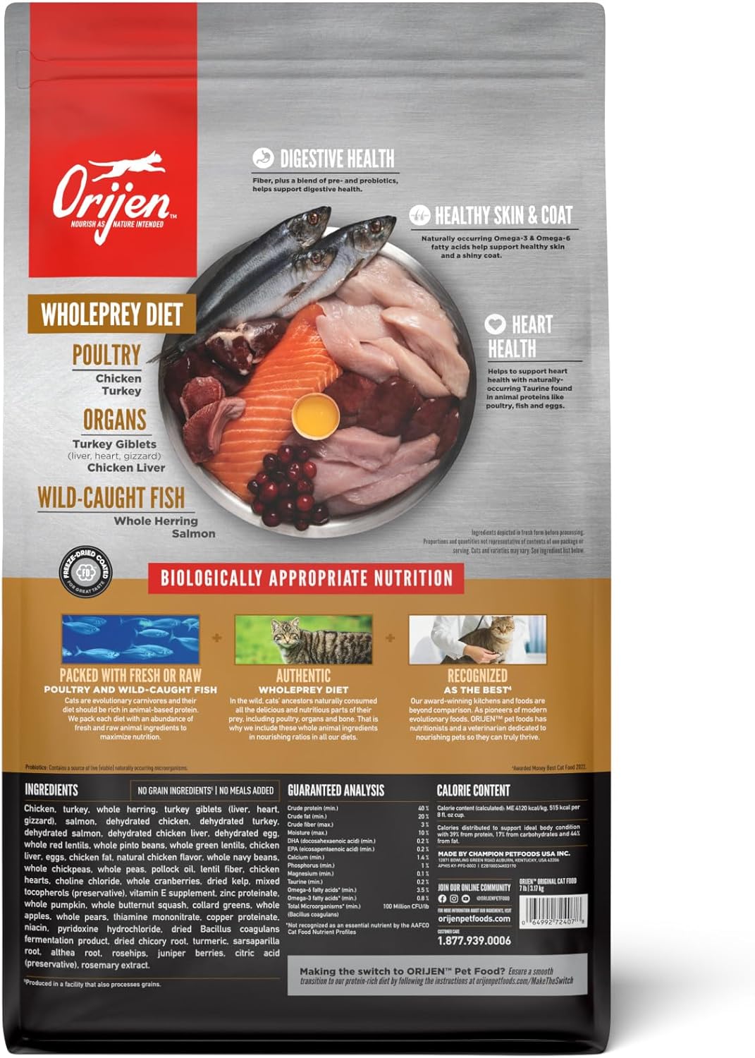 ORIJEN Grain Free High Protein Premium Dry Cat Food Original Recipe 7lb Bag