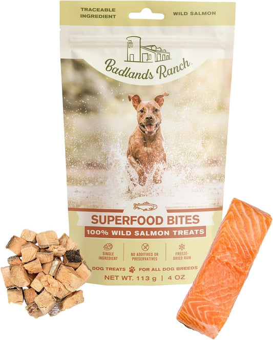 BADLANDS RANCH - Superfood Bite, Freeze-Dried Raw Dog Treats - Protein Rich, Train & Reward, Traceable Single Ingredient by Katherine Heigl (Wild Salmon)