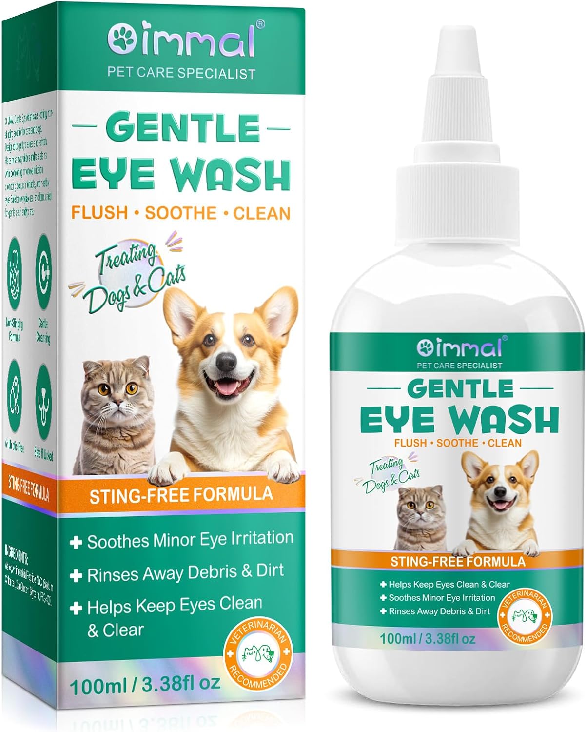 Pet Eye Drops for Dogs & Cats - Gentle Cat Eye Drops for Itchy, Watery Eyes - Safe Eye Wash Solution for Puppies & Kittens - 3.38 oz