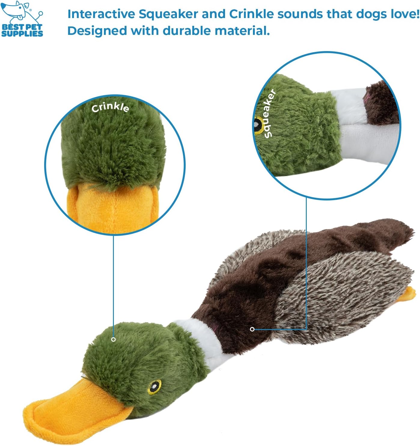 Best Pet Supplies Interactive Squeaky Dog Chew Toy, Ideal Dog Toys for Chewers, Small, Medium & Large Dogs, and Fetch Lovers - Mallard Duck (Gray, Gray, Brown), Small