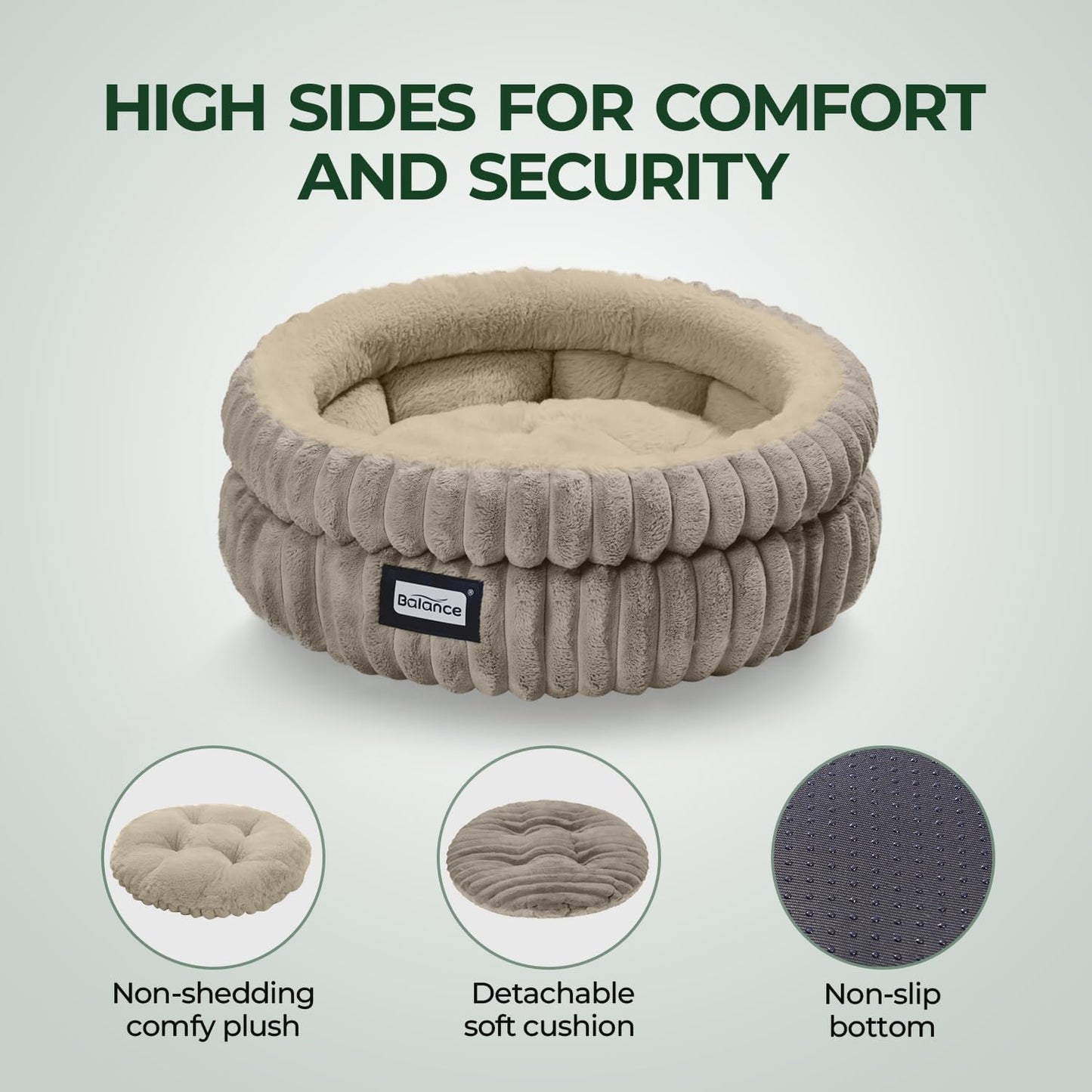 BALANCE Cat Bed Kitten Bed, Washable Round Cat Beds for Indoor Cats,Super Soft Plush Faux Fur Pet Bed for Puppy and Kitten with Anti-Slip Bottom
