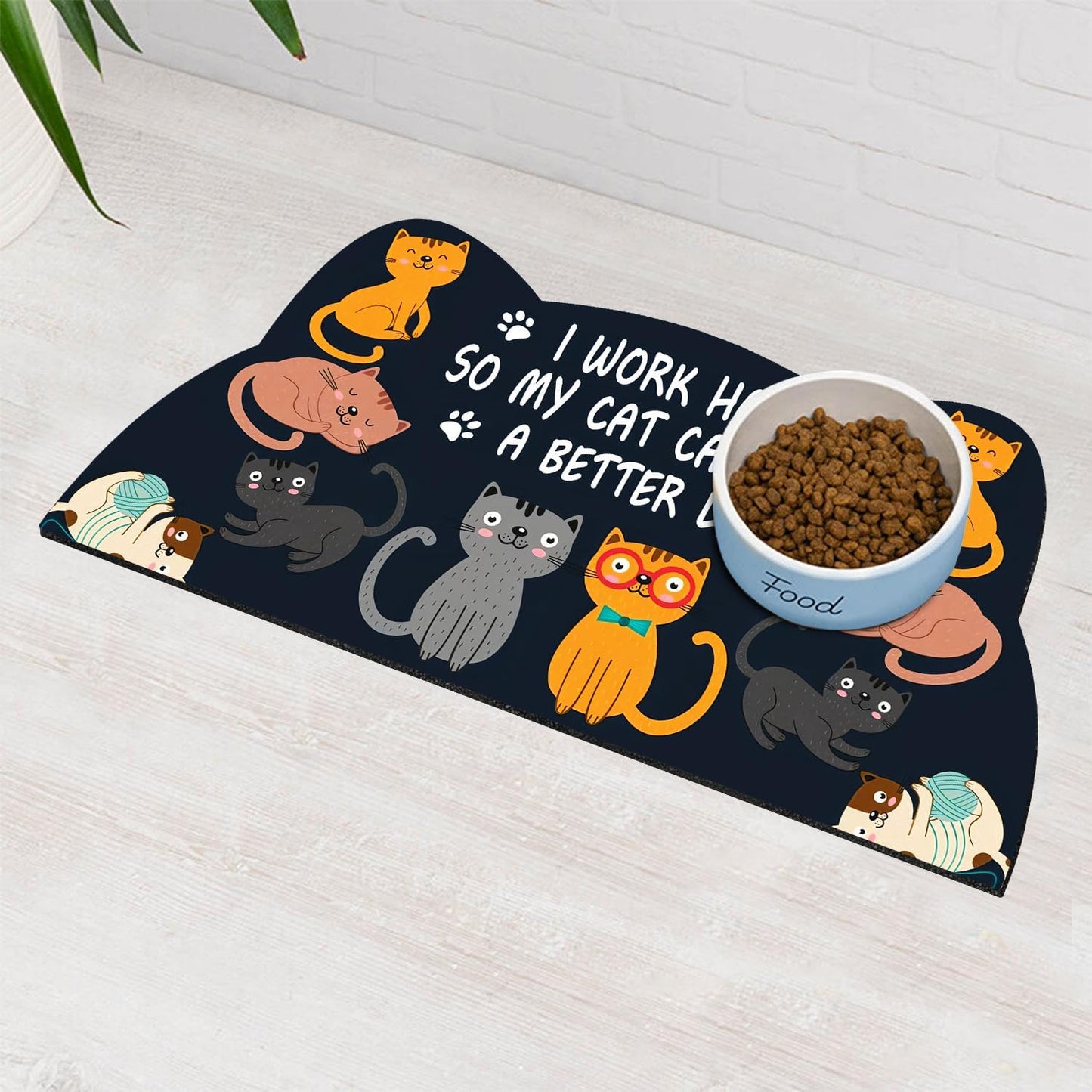 Cat Food Mats for Indoor 24""x12"" Cat Feeding Bowl Mat Absorbent Quick Dry Mat Pet Feeding Mat (Grey)