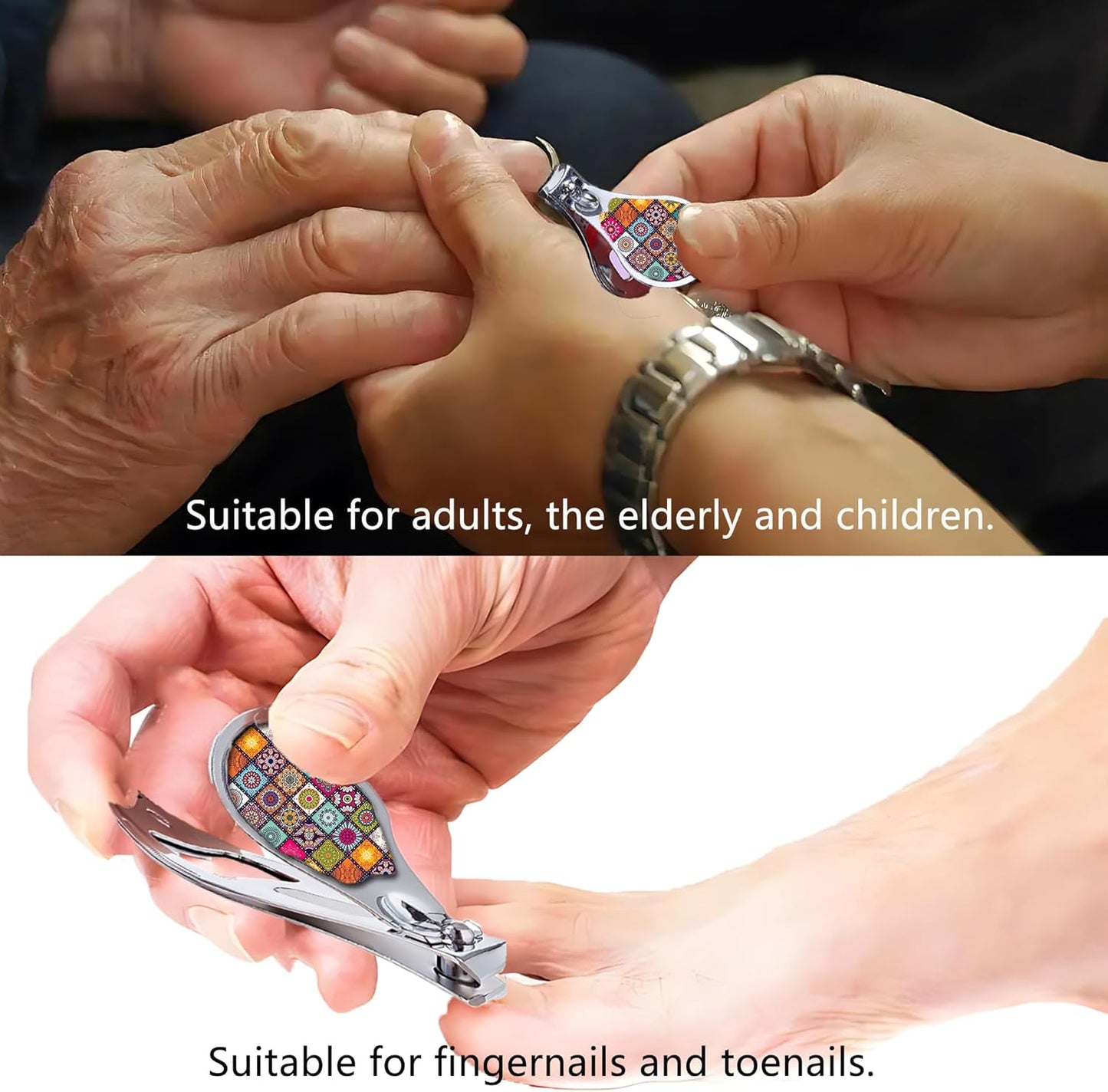 Nail Clippers with Key Chain Cute Stainless Steel Nail Cutter with File Professional Toenail Clipper for Men Multifunction Toenail Clipper 2 Pack Nique Cutter for Adult(Mandala)