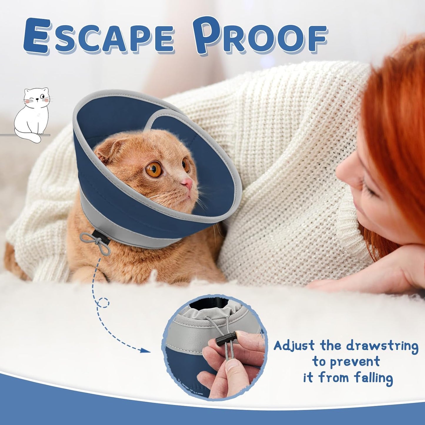 Cat Cone Collar Soft to Stop Licking, Adjustable, Foldable Lightweight Kitten Cones After Surgery Recovery for Cats & Kittens, Cat Cone Alternative (Solid Blue, S)