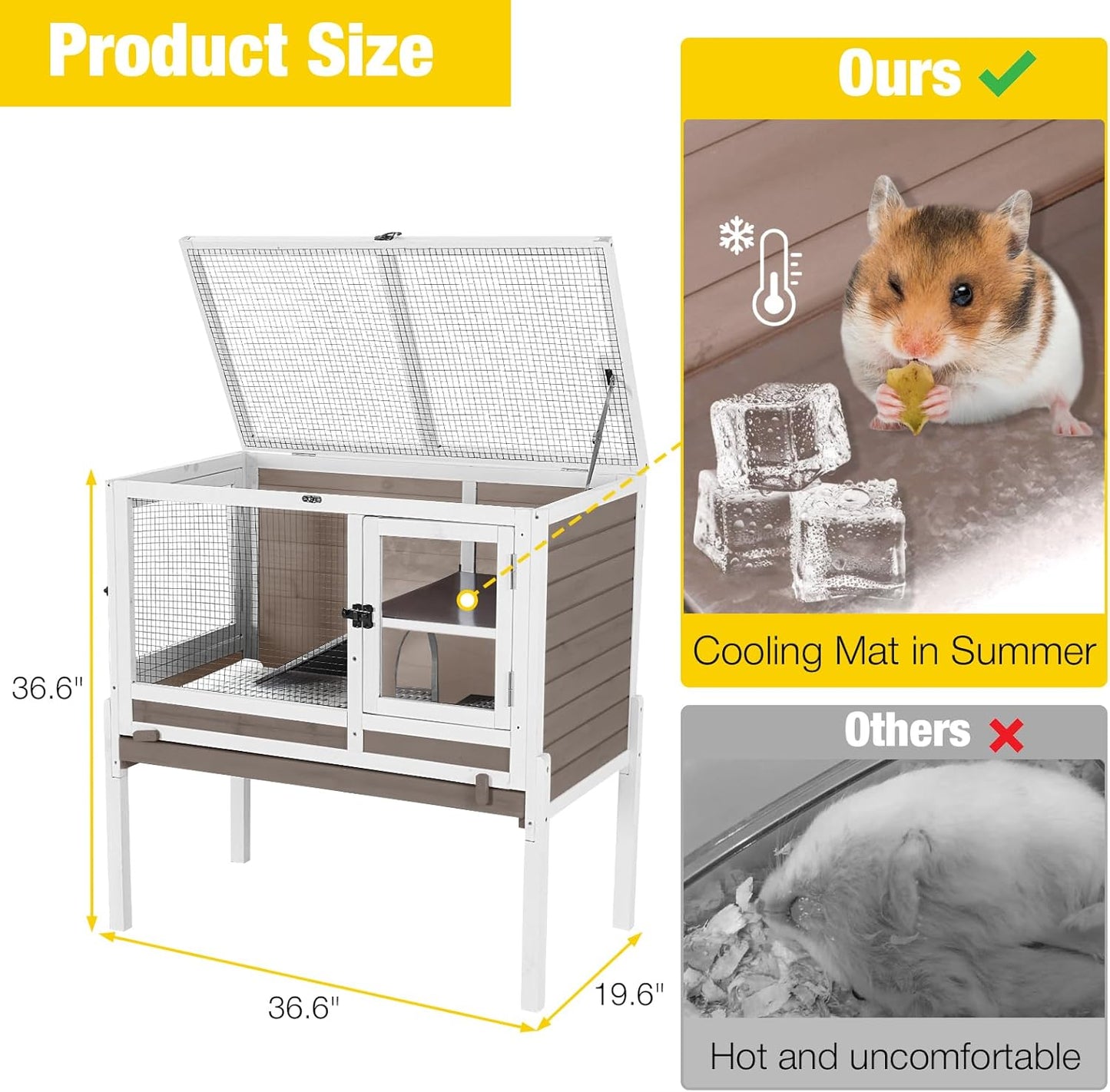 Aivituvin Wooden Guinea Pig Cages Indoor with Removable Stand, Anti Chewing Rabbit Hutch with Ramp and Wire Mesh, 2 Story Small Animals House Habitat with Pull Out Tray (Brown)
