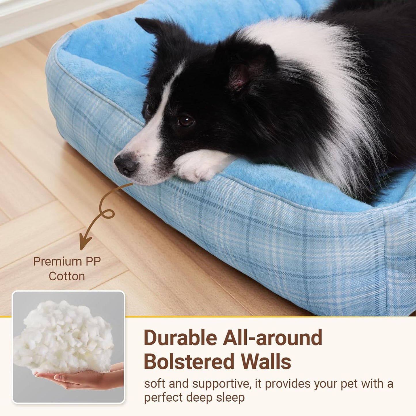 MIHIKK Rectangle Dog Beds for Extra Large Dogs & Cats, Orthopedic Sleeping Pet Bed for Couch with Durable Puppy Cuddler and Anti-Slip Bottom Machine Washable 44 * 30 Inch (Blue)