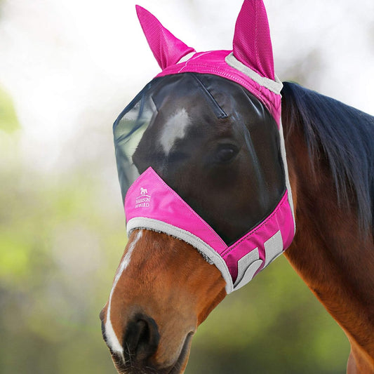 Harrison Howard CareMaster Pro Luminous Horse Fly Mask Standard with Ears UV Protection for Horse Flamingo M Cob