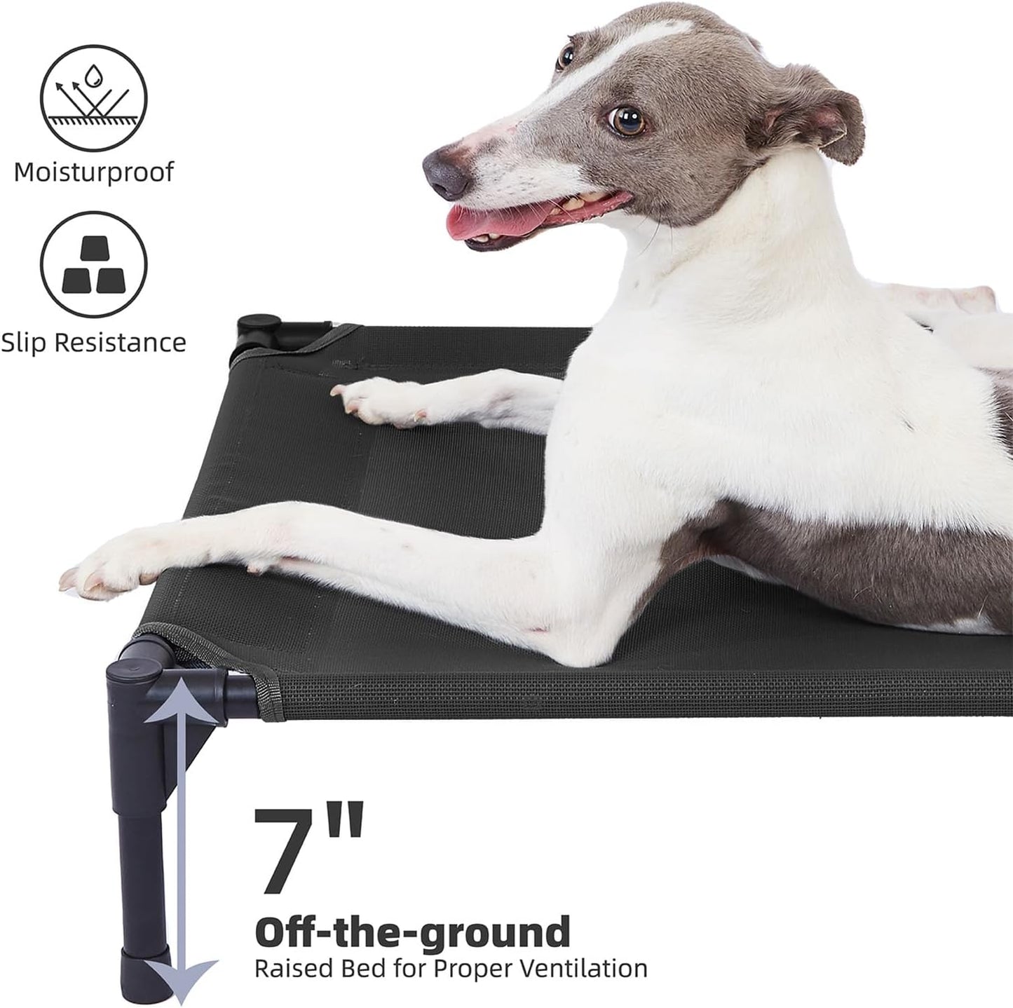 pettycare Elevated Outdoor Dog Bed - Dog Cots for Medium Pet, Heavy Duty Raised Cot Waterproof, Cooling Pets Bed with Washable Durable Teslin Mesh and Non Slip Feet, 32 Inches, Black