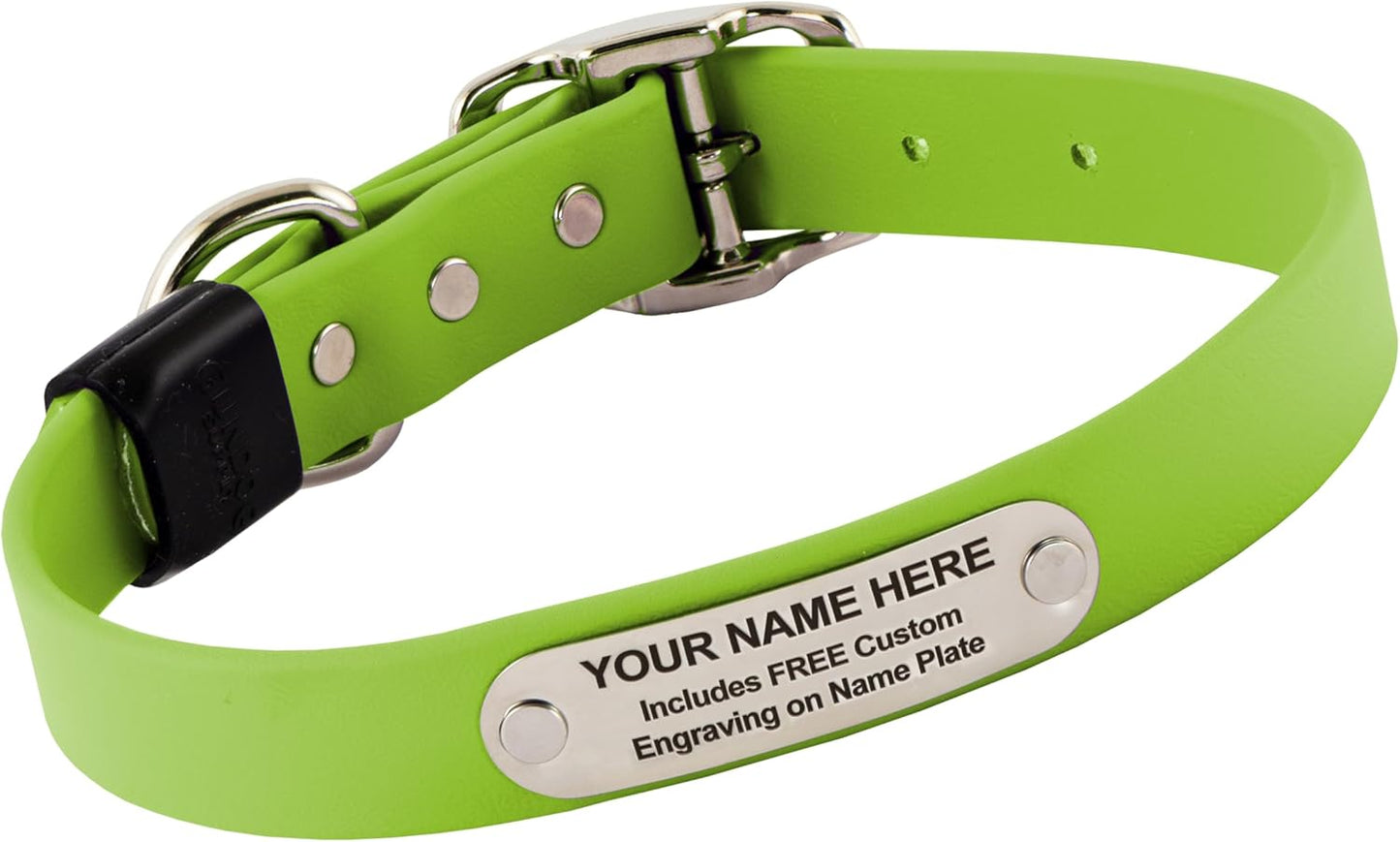 Biothane Custom Dog Collar – Waterproof, Stink-Proof Personalized Collar with Name & Phone Number – Durable, Many Sizes and Colors – Assembled in USA (Green Apple)