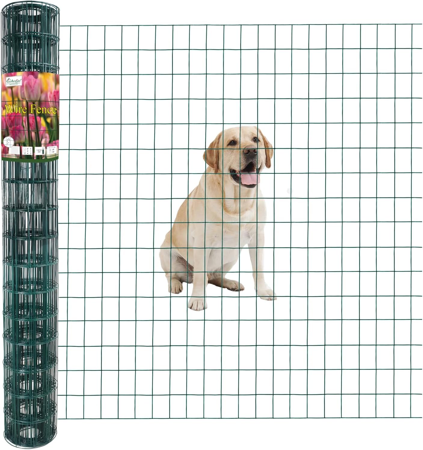 Green PVC Coated Welded Wire Fence 48 Inch x 25 Foot, 2 Inch x 3 Inch 16GA, Garden Border Fencing Roll Vinyl Coating Metal Wire Mesh for Yard Vegetable Plant Protection Poultry Netting