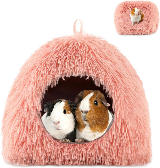 YUEPET Guinea Pig Bed Plush Calming Hideout, Warm Rabbit Hide for Hamsters Hedgehogs Ferrets Dwarf Rabbits and Other Small Animals(Pink)