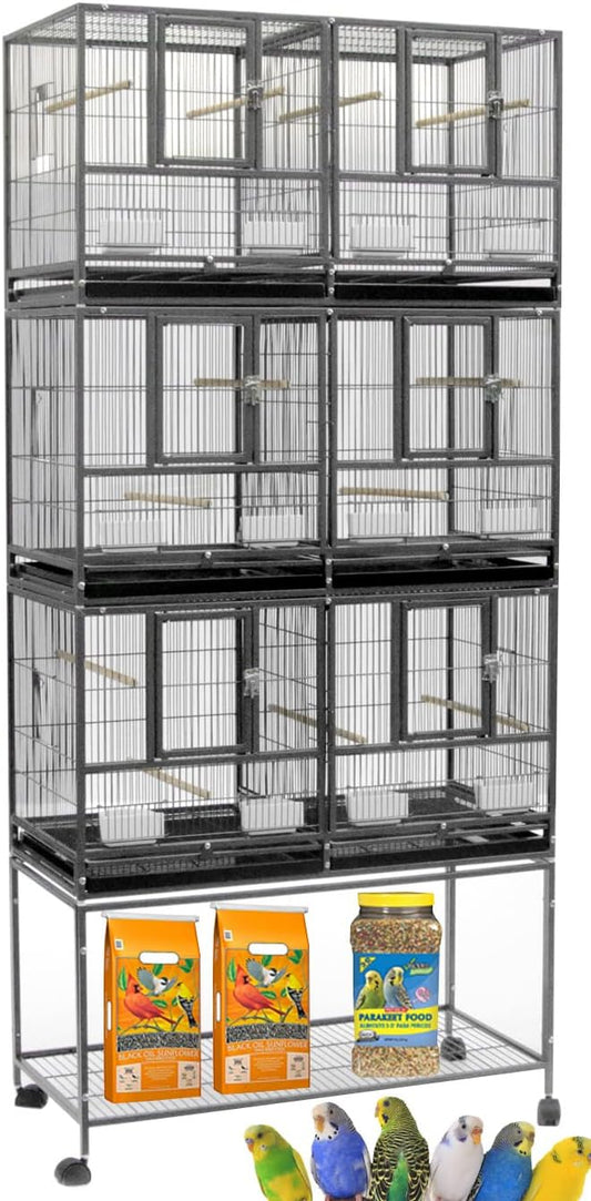 Combo Breeding Stacker Center Divided Breeder Bird Flight Double Rolling Cage with Side Breeding Nest Door (Black Vein, Triple Stack)