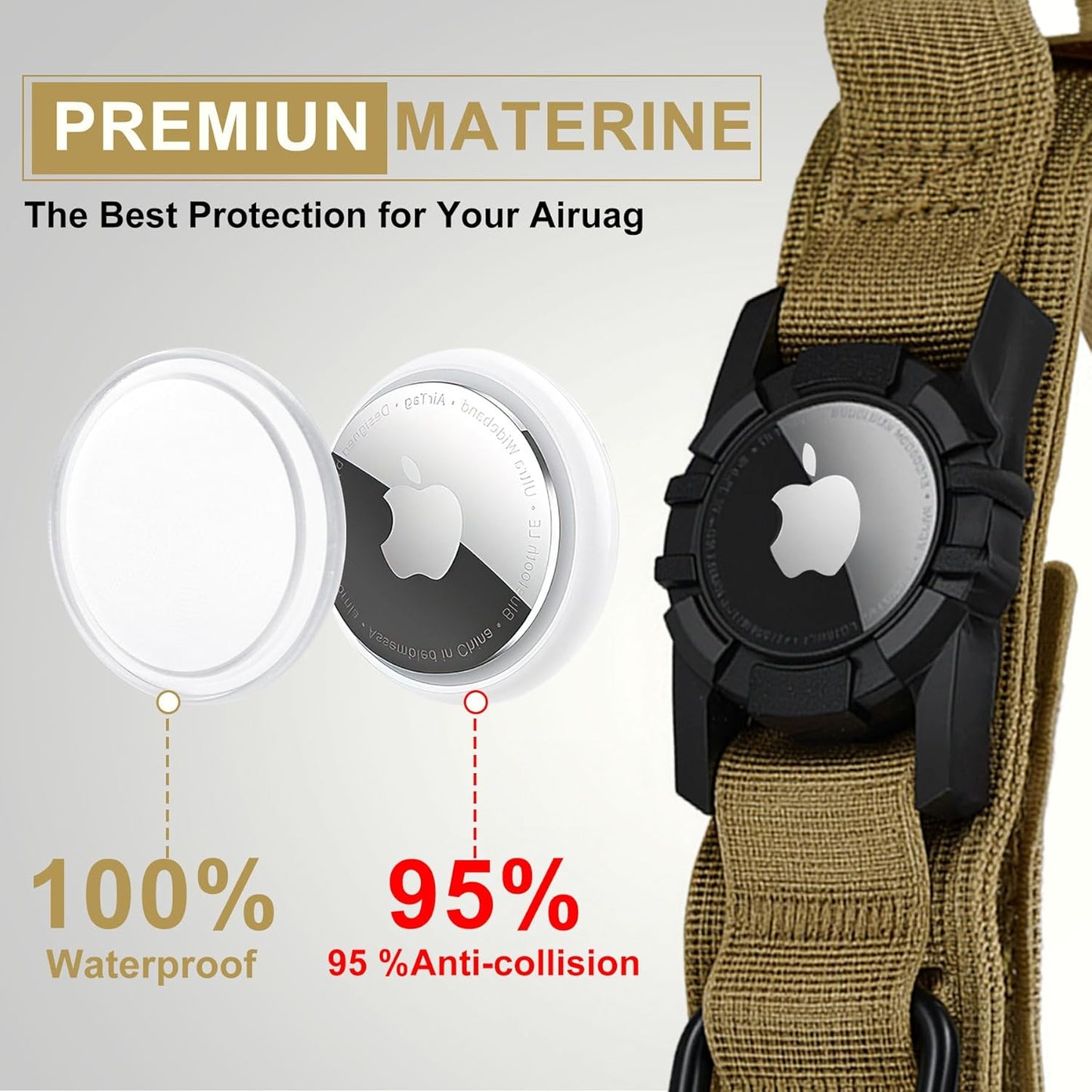 Tactical AirTag Dog Collar - Heavy Duty, Adjustable GPS Collar Compatible with Apple AirTag, with Holder & Control Handle for Medium/Large Dogs [ Brown, L ]