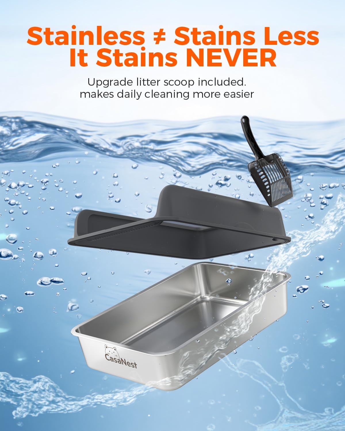 XXXL Stainless Steel Cat Litter Box 28.1''×20.5''× 10.1” Extra Large Metal Cat Litter Box for Big, Multi Cats, Anti-Leakage & Non-Stick Metal Pan, Easy to Clean, Durable (Black