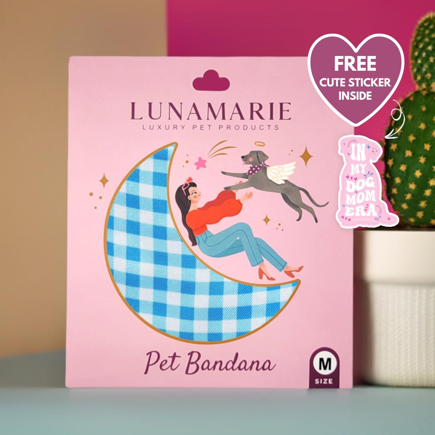 LunaMarie - Luxury Pet Birthday Bandanas -Premium & Silky Poly Fabric | 100% Handmade | Custom Shape Dual Layered (Blue Checkers, Large)