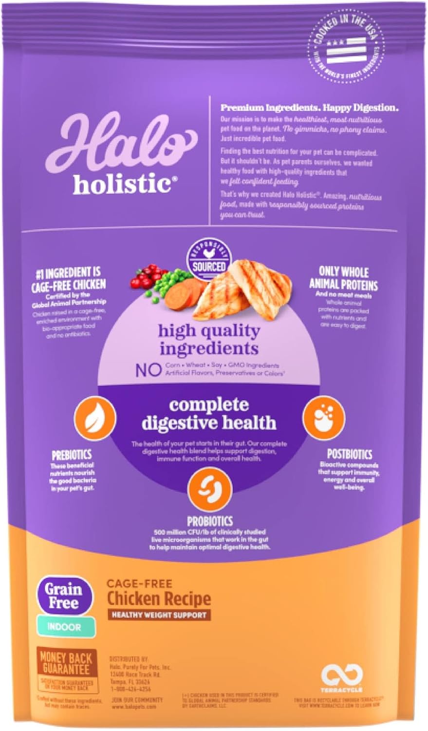 Halo Holistic Cage Free Chicken Cat Food, Grain Free Dry Cat Food, For Healthy Weight Support, Kibble for Indoor Cats, 3 lb Bag