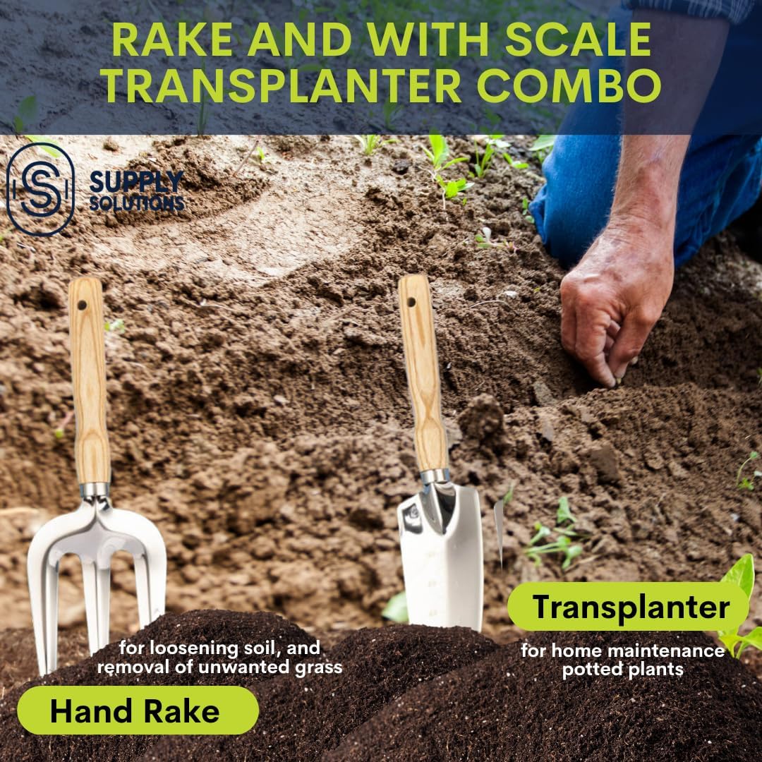 Gardening Tools - Perfect Garden Tools for Women or Men - Small Heavy Duty Gardening Hand Tools with Trowel, Transplanter, Fork, Rake, and Cultivator - Ergonomic Design Gardening Kit