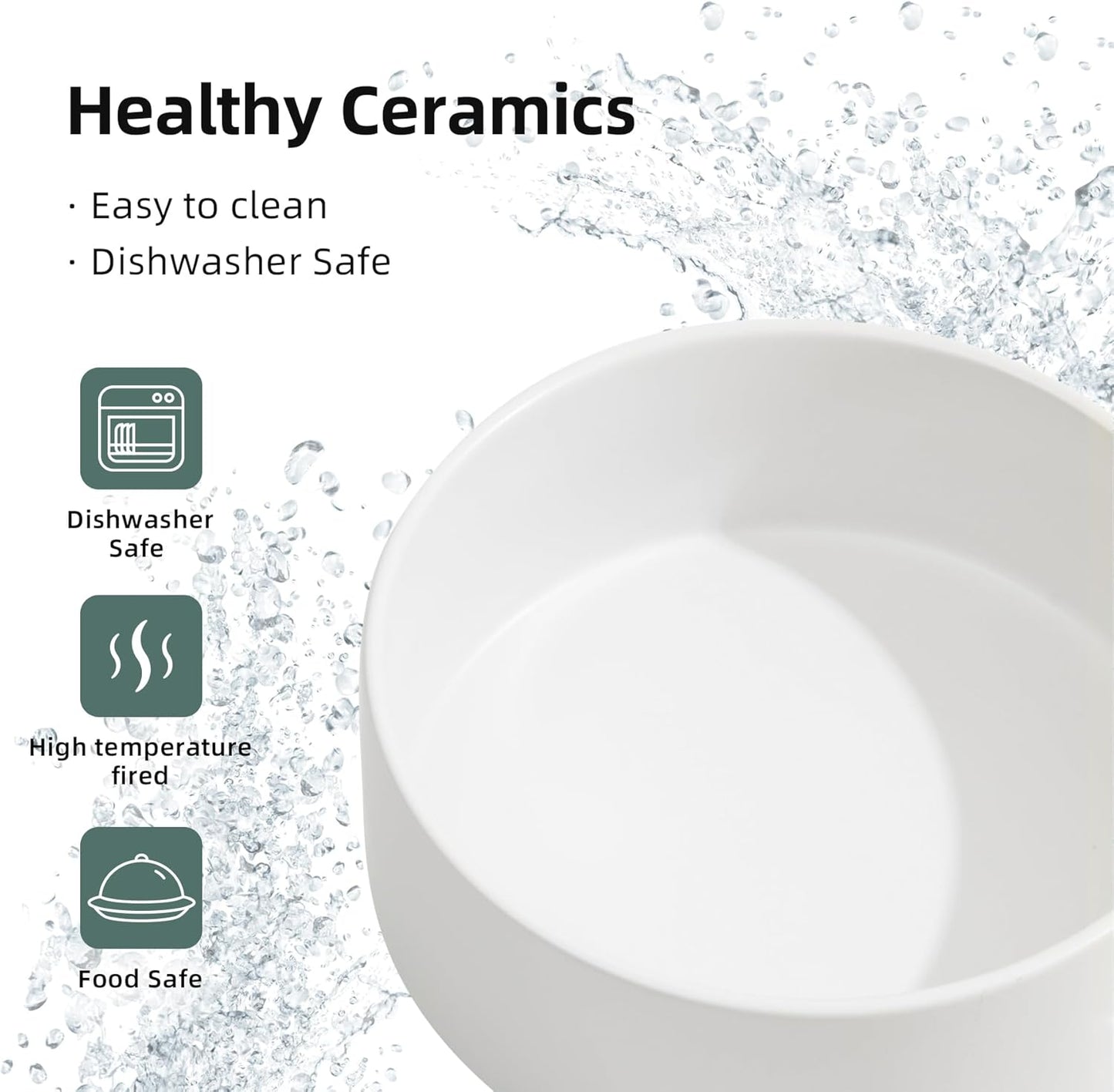 Ceramic Dog Bowl, Food and Water Bowl for Medium Breed Dog, Pet Bowl for Replacement (7.3 inch, Single Bowl, White)