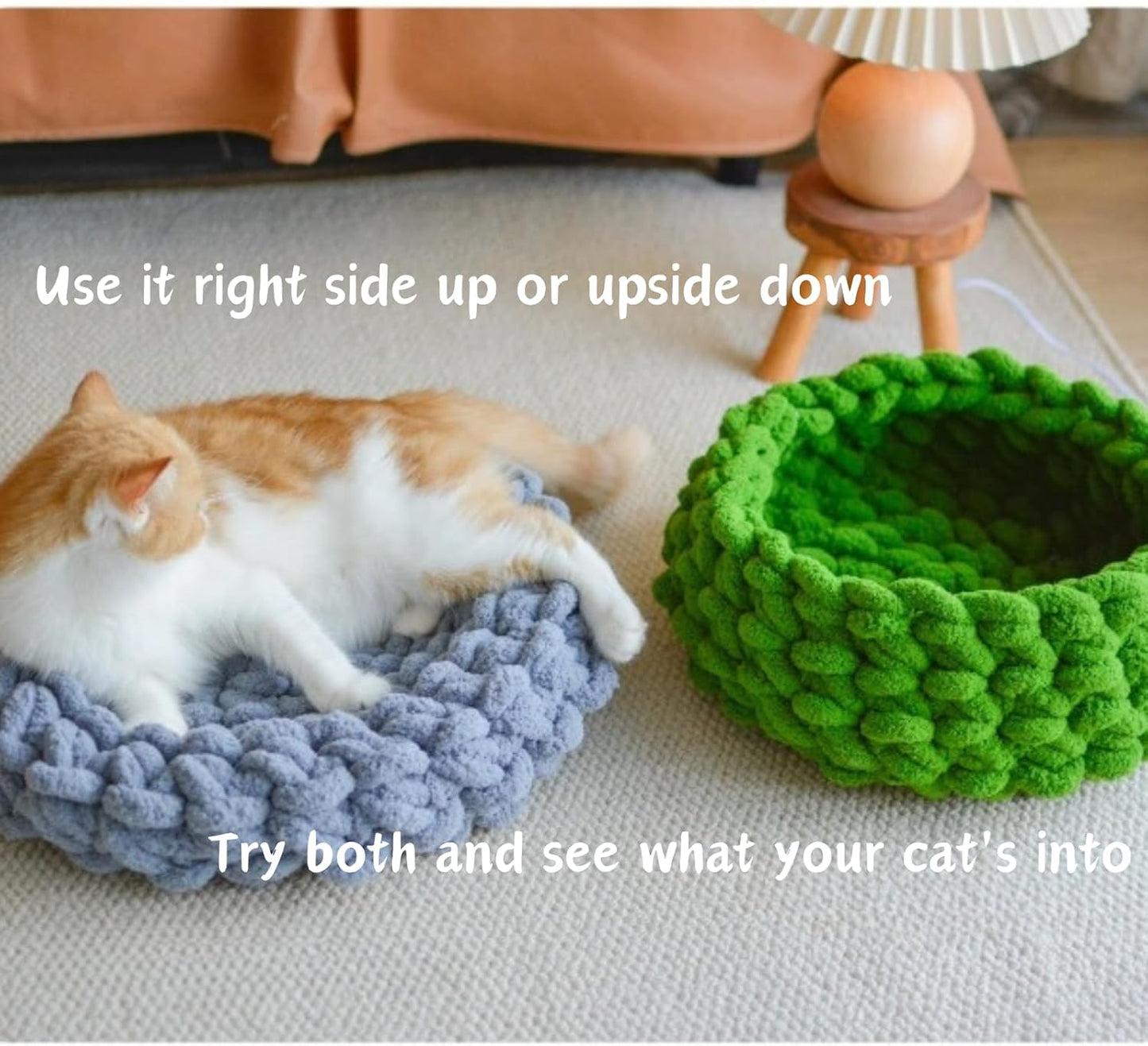 Cat Nest Bed – Premium Handwoven Washable Extra Soft Round Cave House for Indoor Kitten & Kitty, Small & Large (Cloud White,Medium)