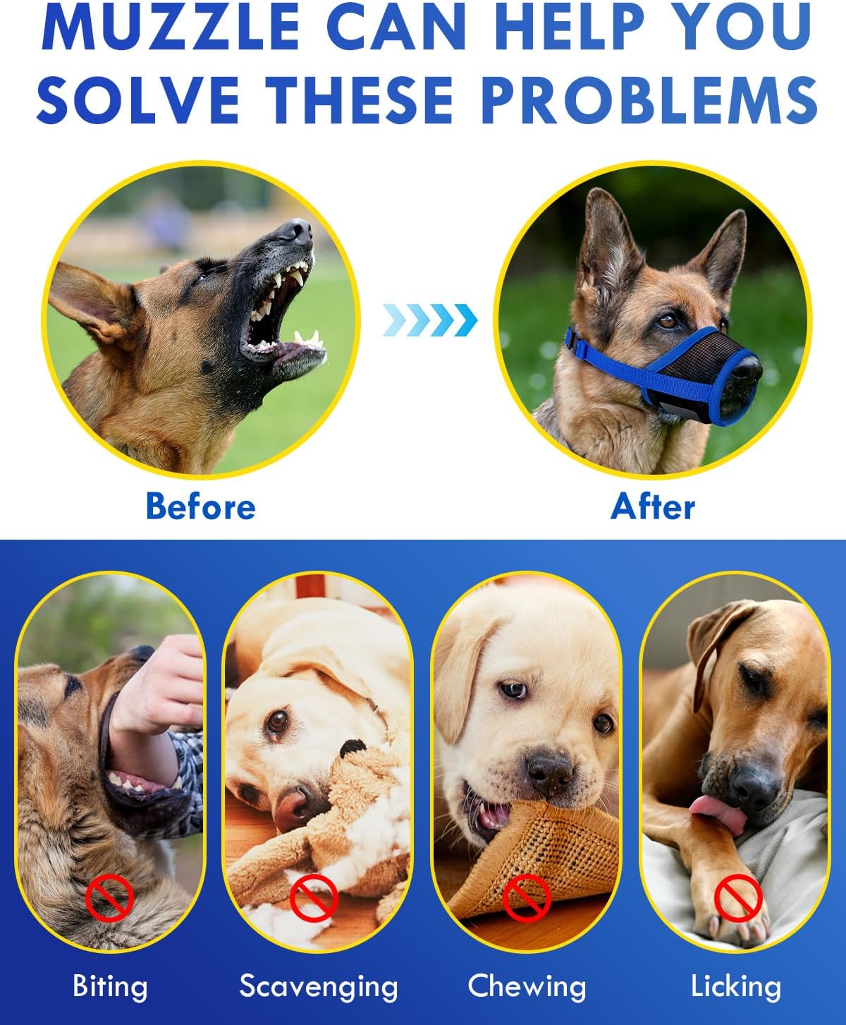 Dog Muzzle, Soft Air Mesh Muzzle for Small Medium Large Dogs Anti Biting Barking Chewing, Breathable Drinkable Adjustable Loop Pets Muzzle for German Shepherd Husky Labrador Retriever (Blue,M)