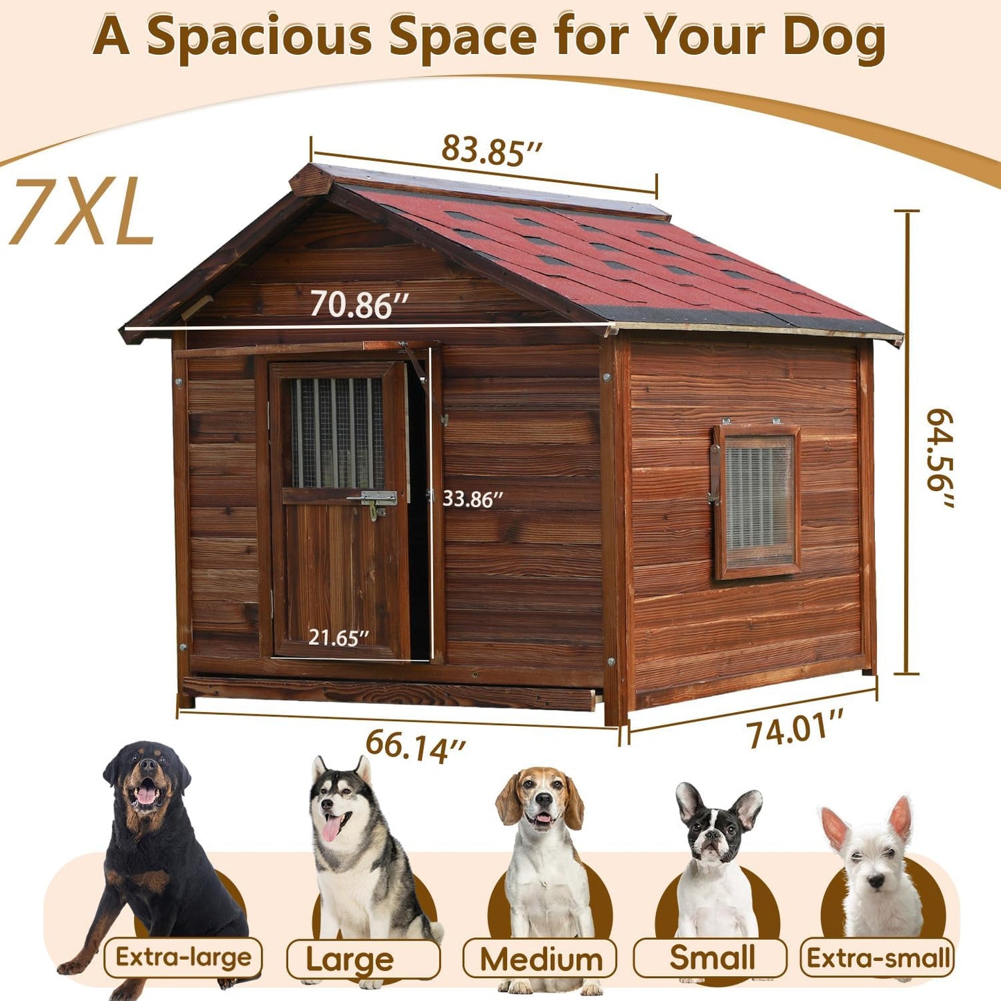 Dog House for Large Dogs Outside with Door and Adjustable Window, Big Dog House Outdoor Weatherproof with Removable Floor, Extra Large Pet House, 7XL