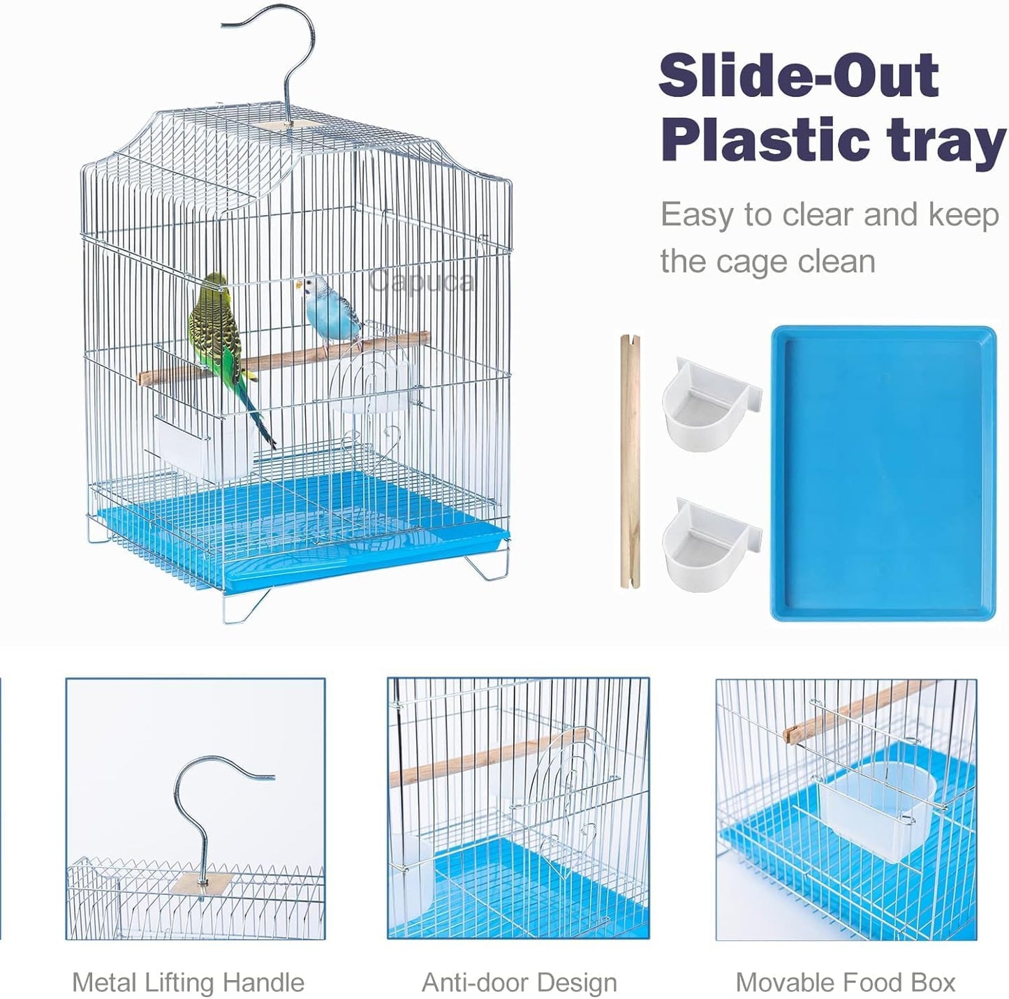 Small Bird Travel Cage-Lightweight Small Birds Starter Kit with Birdcages and Accessories Great for Parakeets Lovebirds Parrotlets Finches Canaries Removable Plastic Tray Include